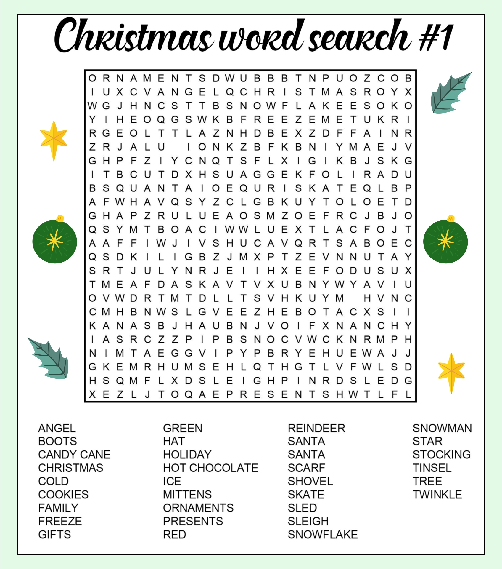 Christmas Printable Word Search