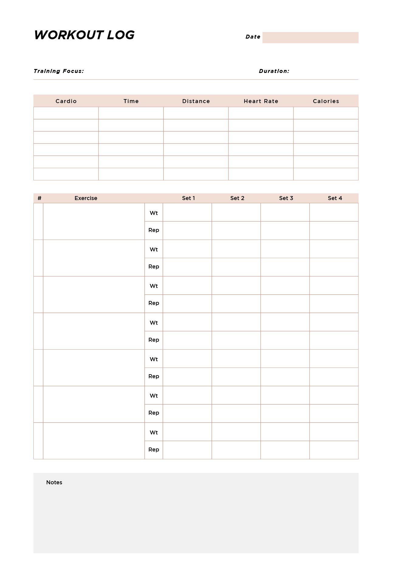 Daily Workout Log Template Excel
