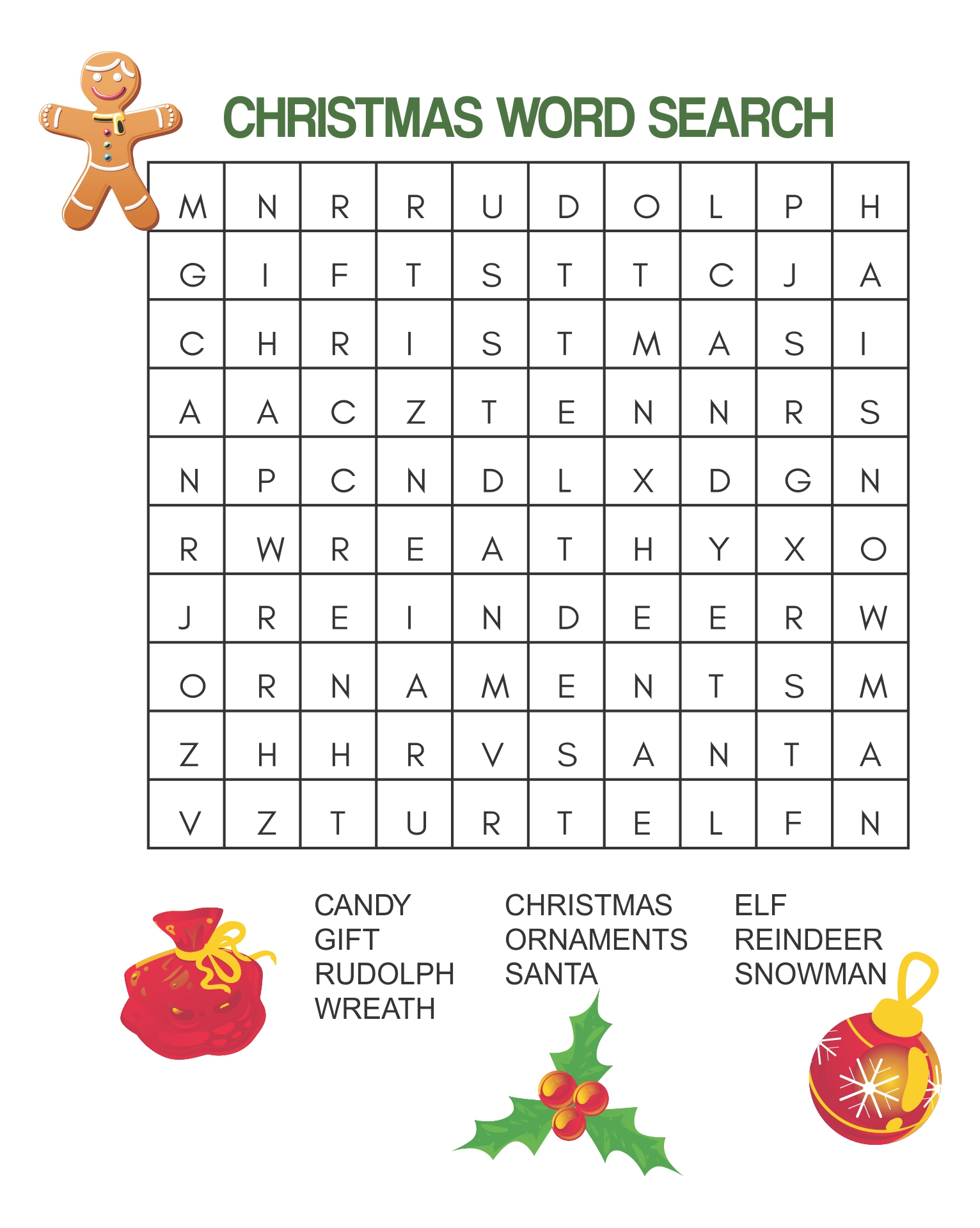Easy Christmas Word Search Printables