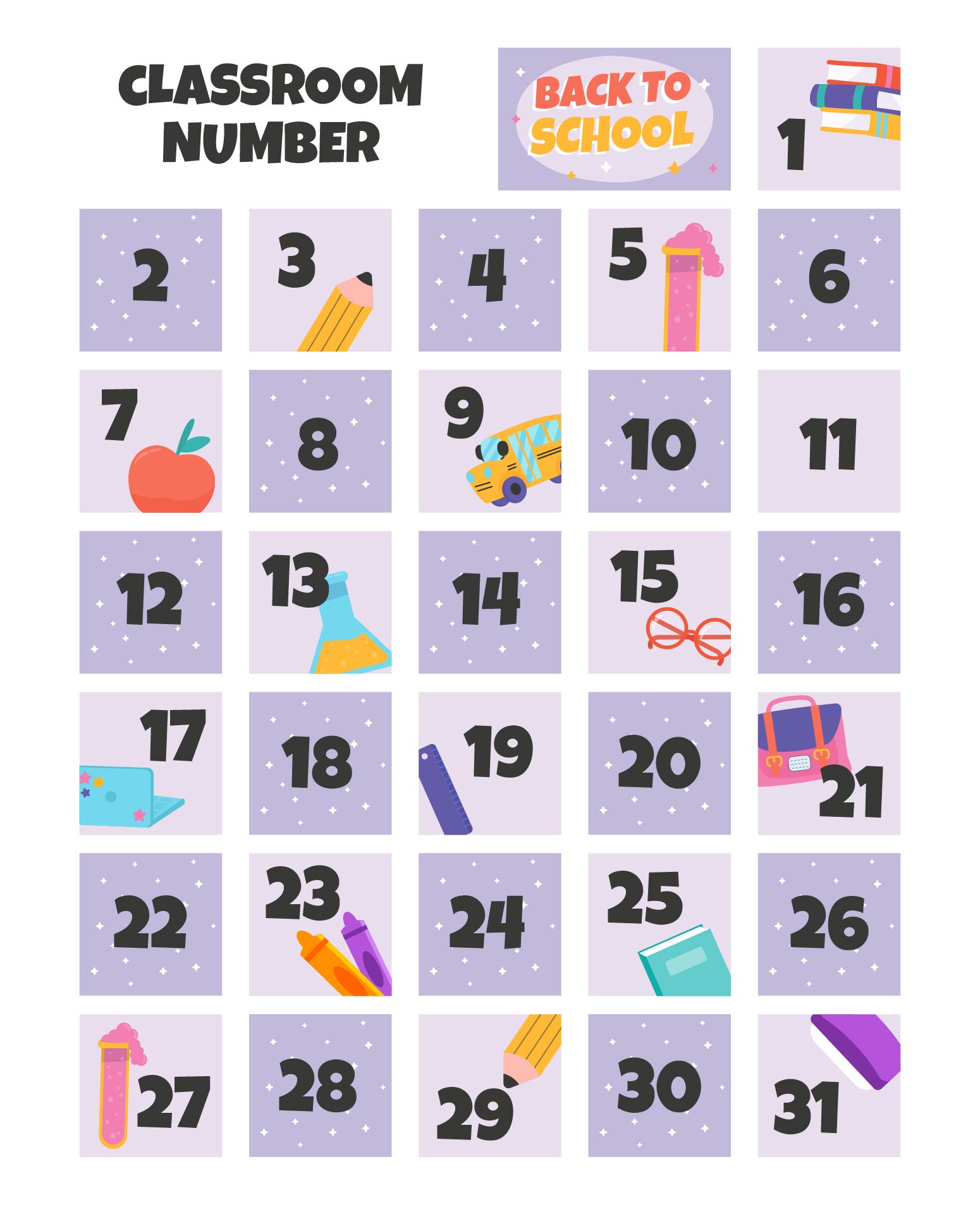 Printable Classroom Calendar Numbers