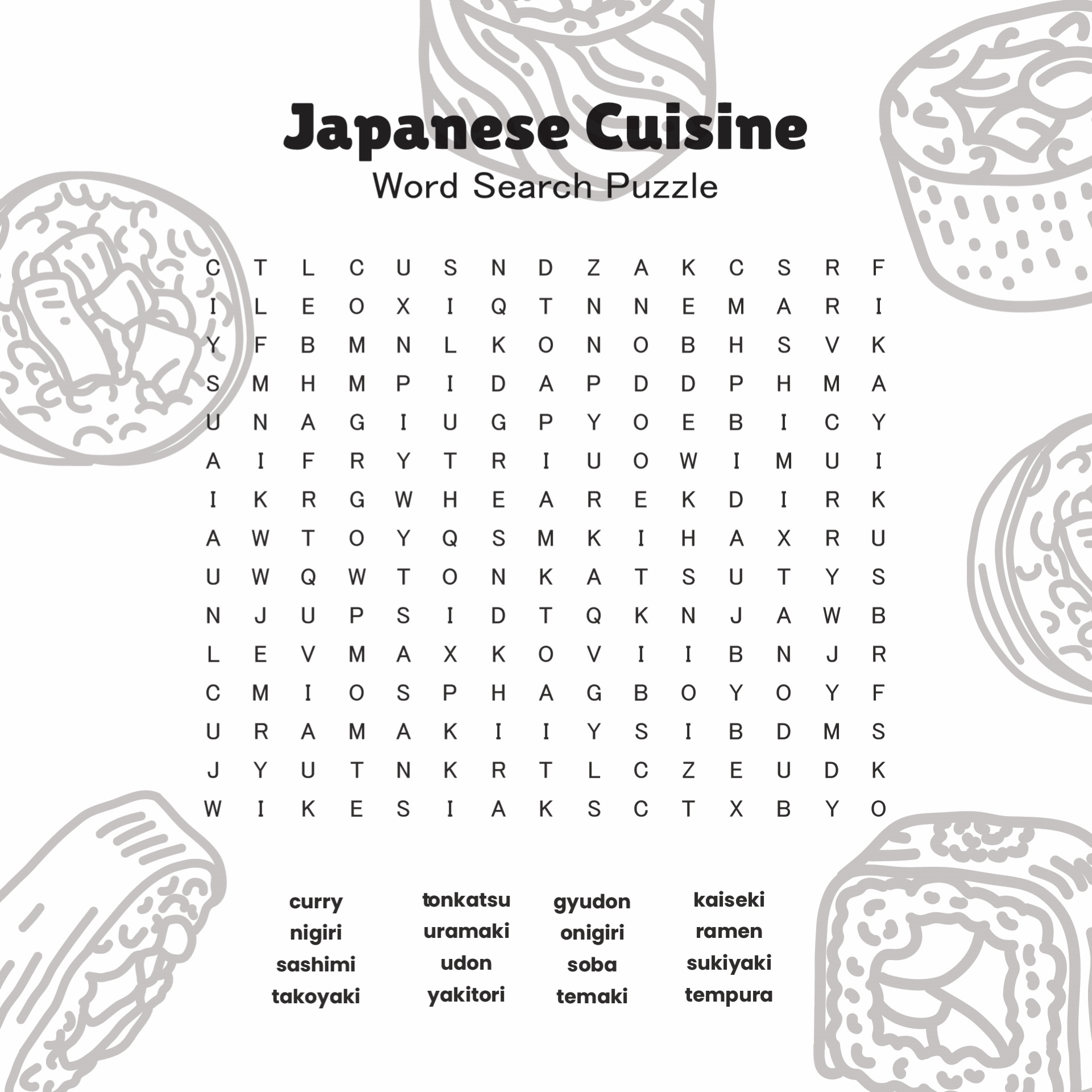 Printable Word Searches Food