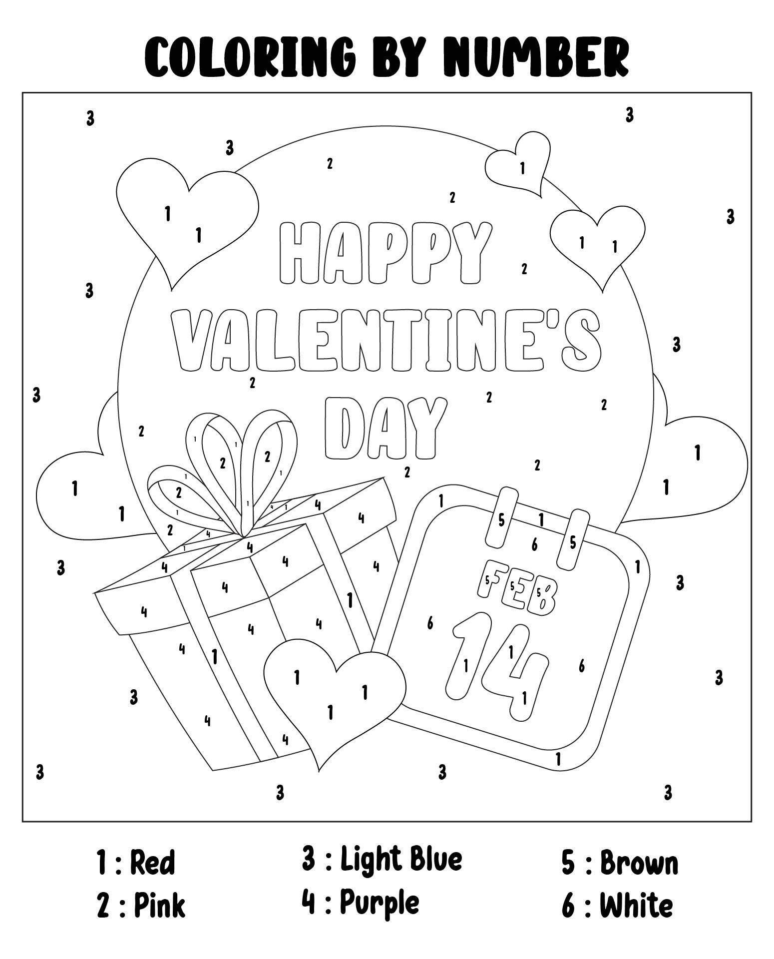Happy Valentines Day Coloring by Number Printable Pages