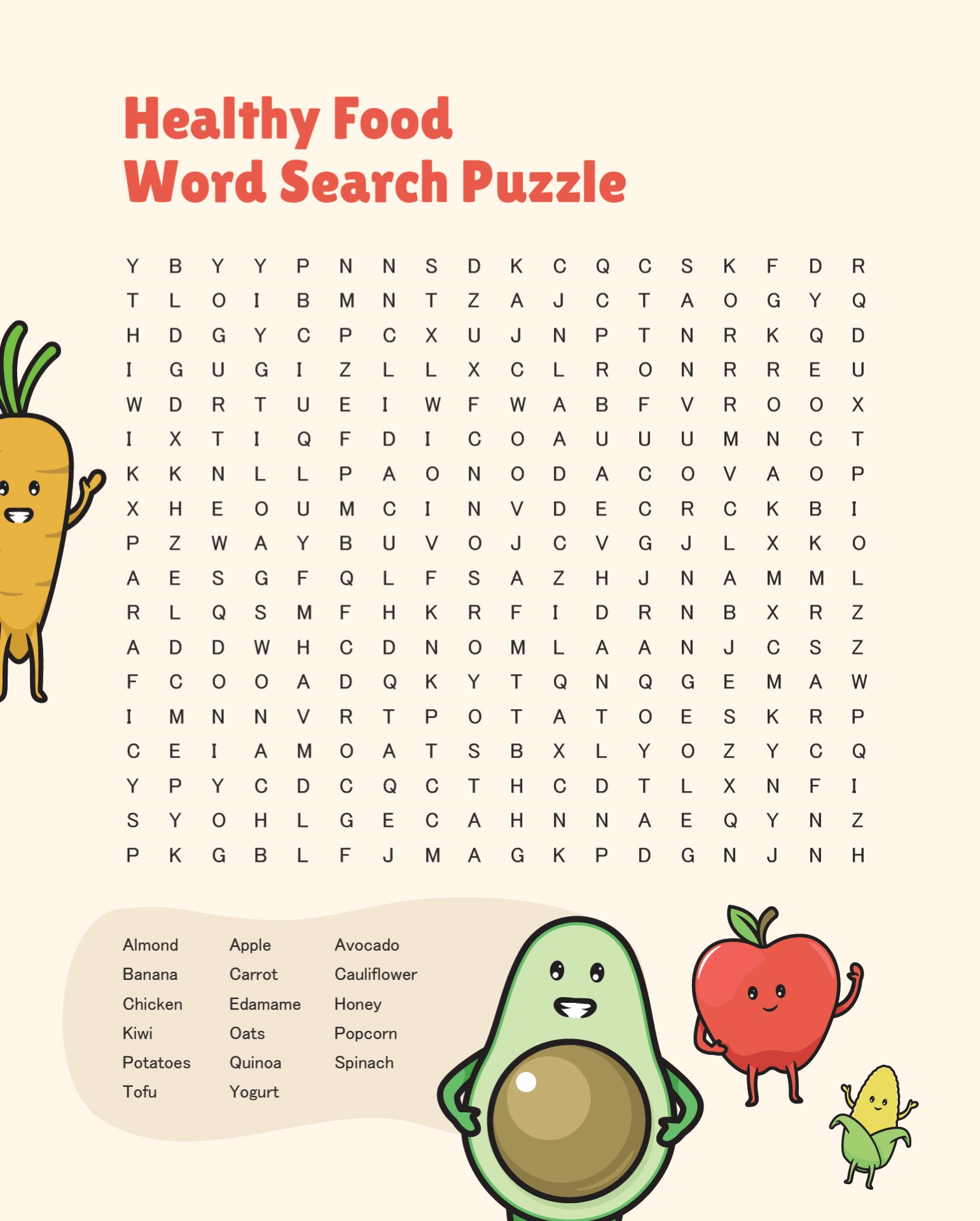 Healthy Food Word Search Printable