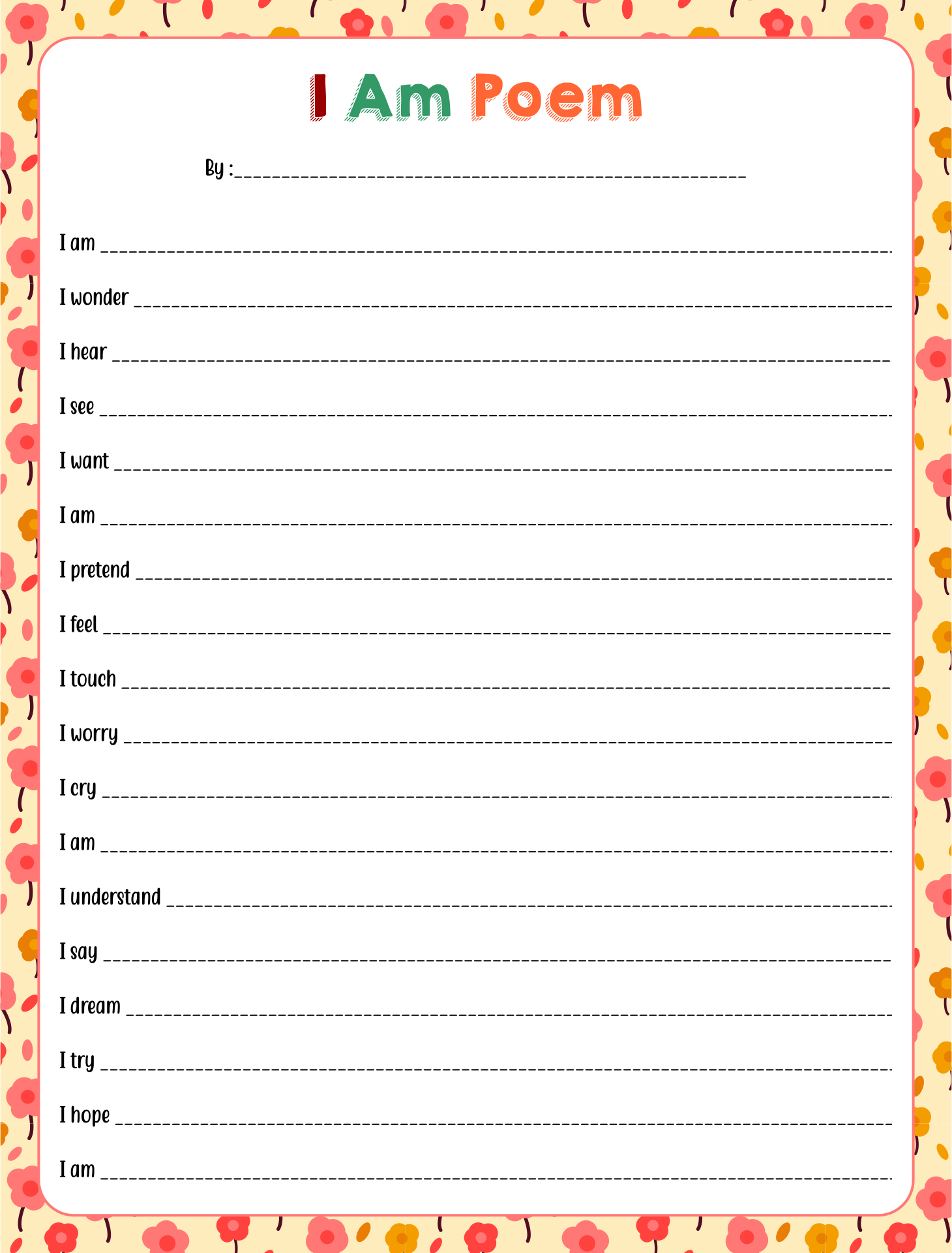 20 Best I AM Poem Printable - printablee.com Regarding I Am Poem Worksheet