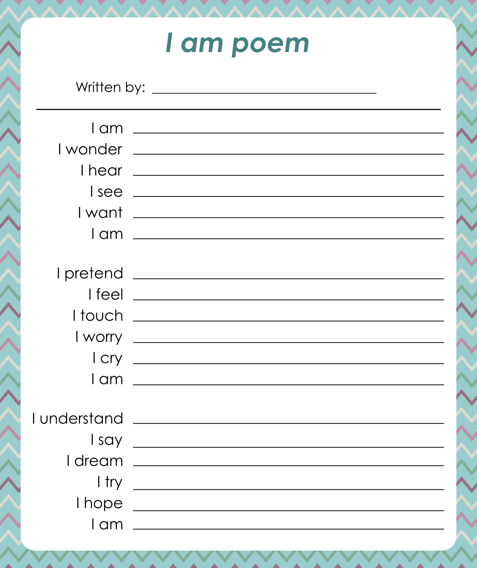 I AM Poem Template Printable