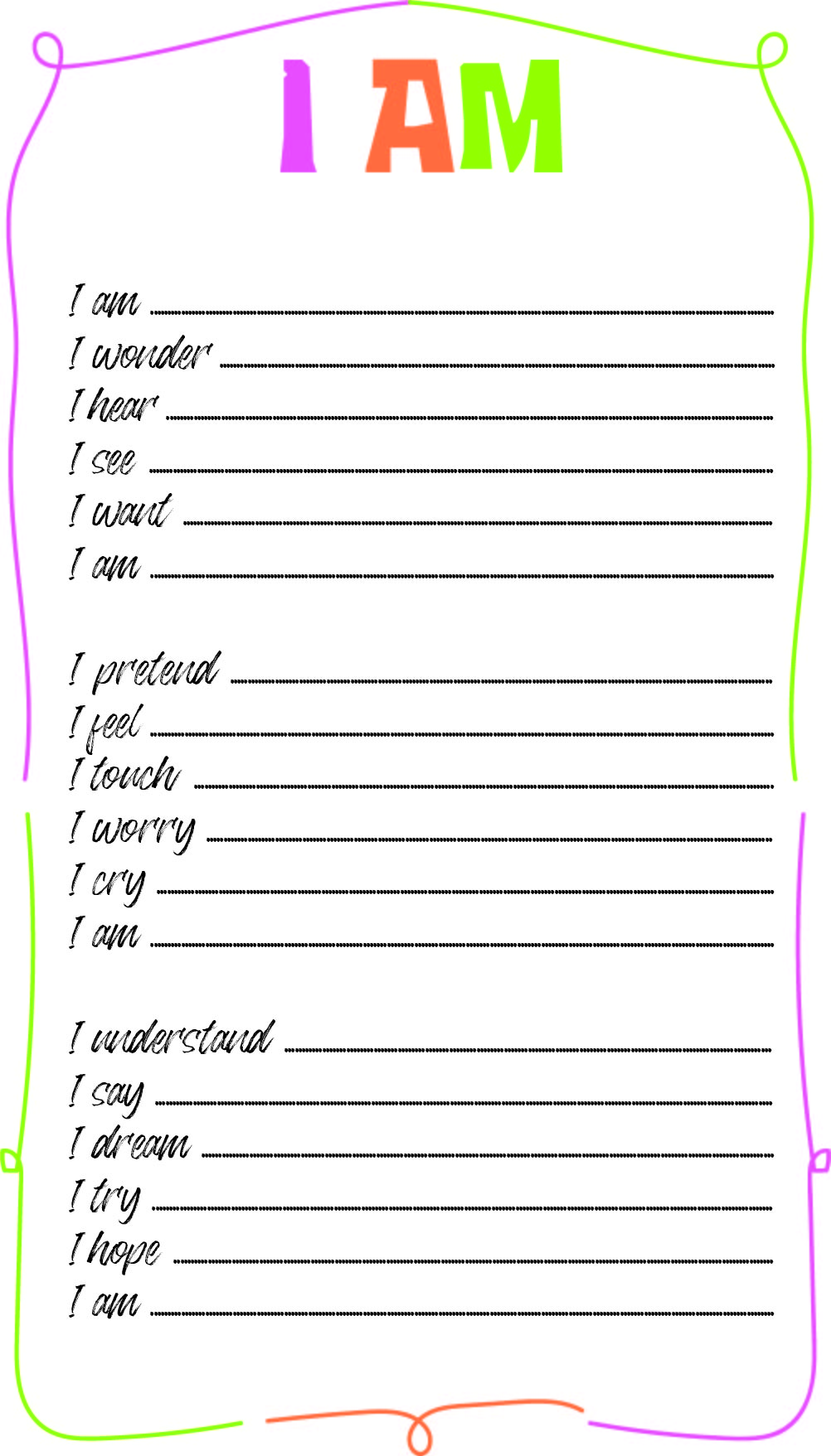 20 Best I AM Poem Printable - printablee.com Within I Am Poem Worksheet