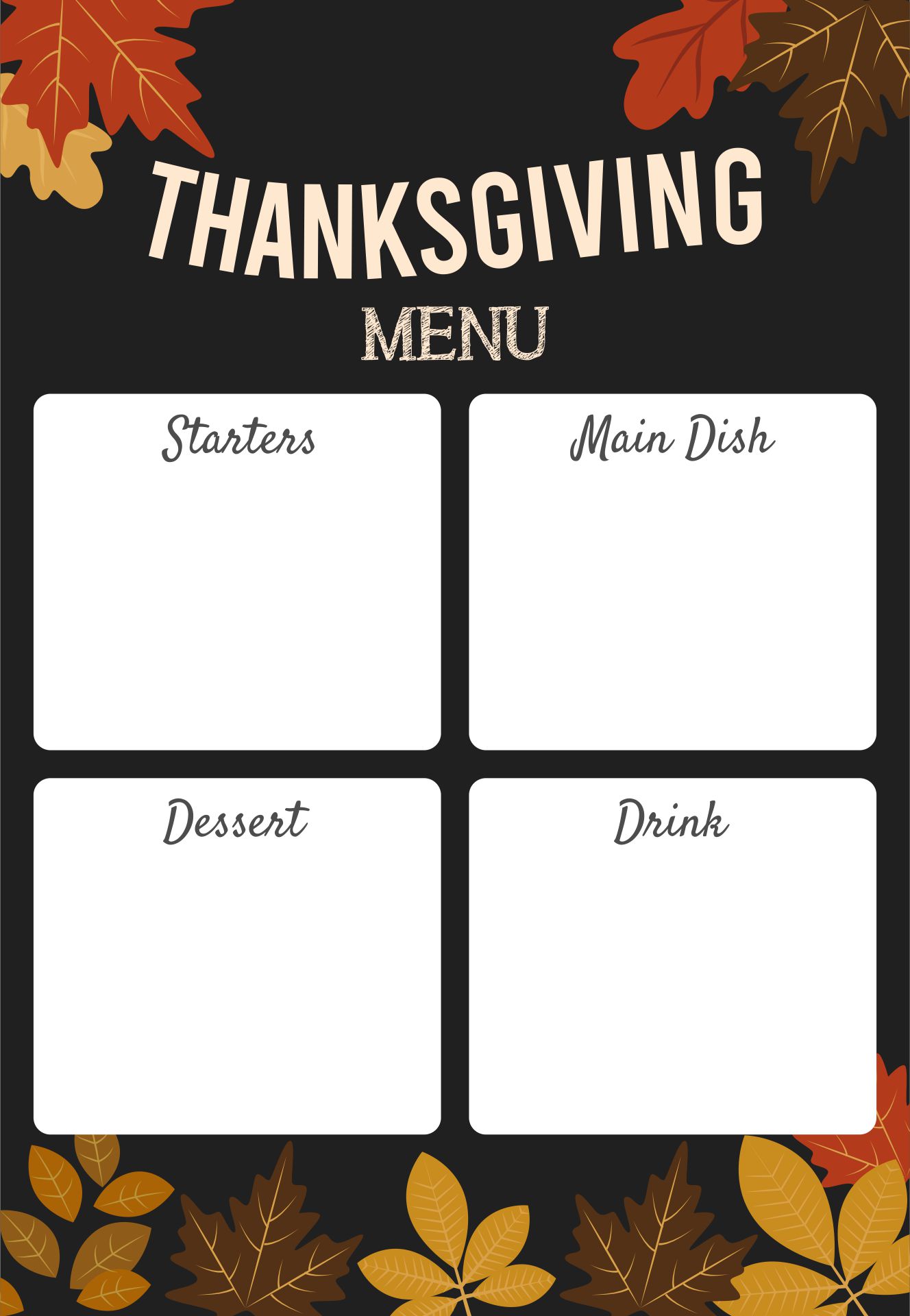Printable Blank Thanksgiving Menu Template