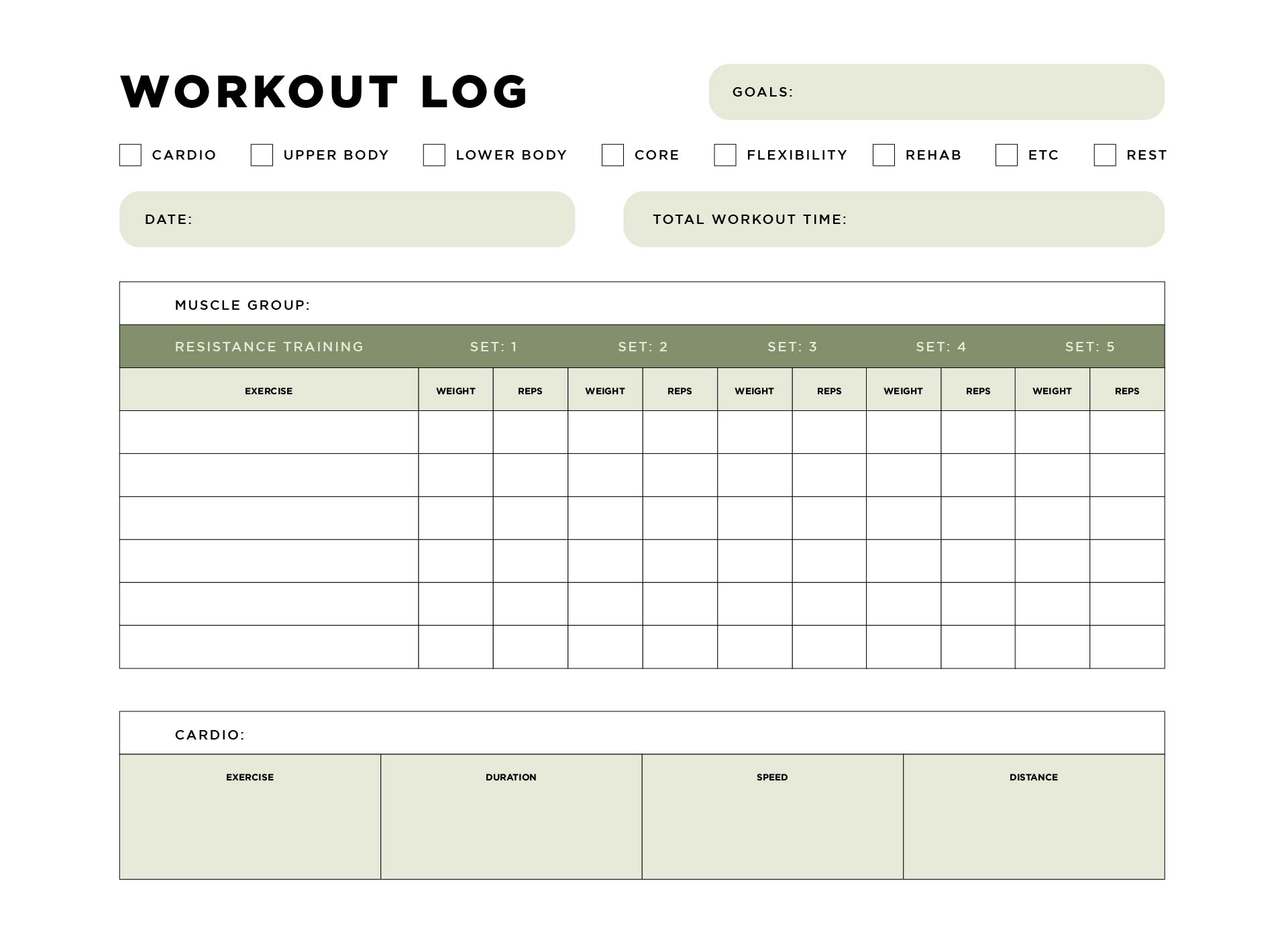 Printable Exercise Log Workout