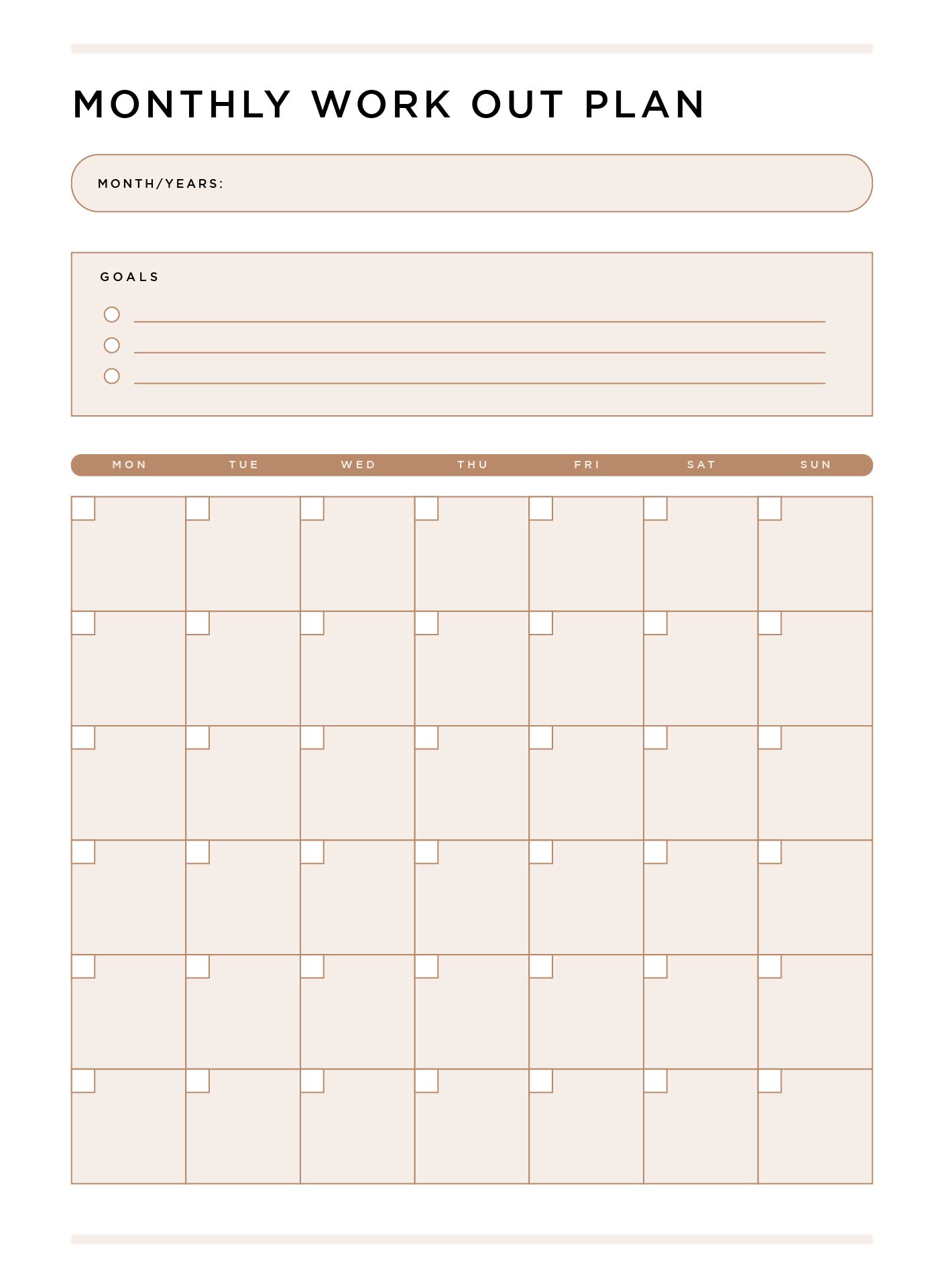 Printable Monthly Work Out Plan