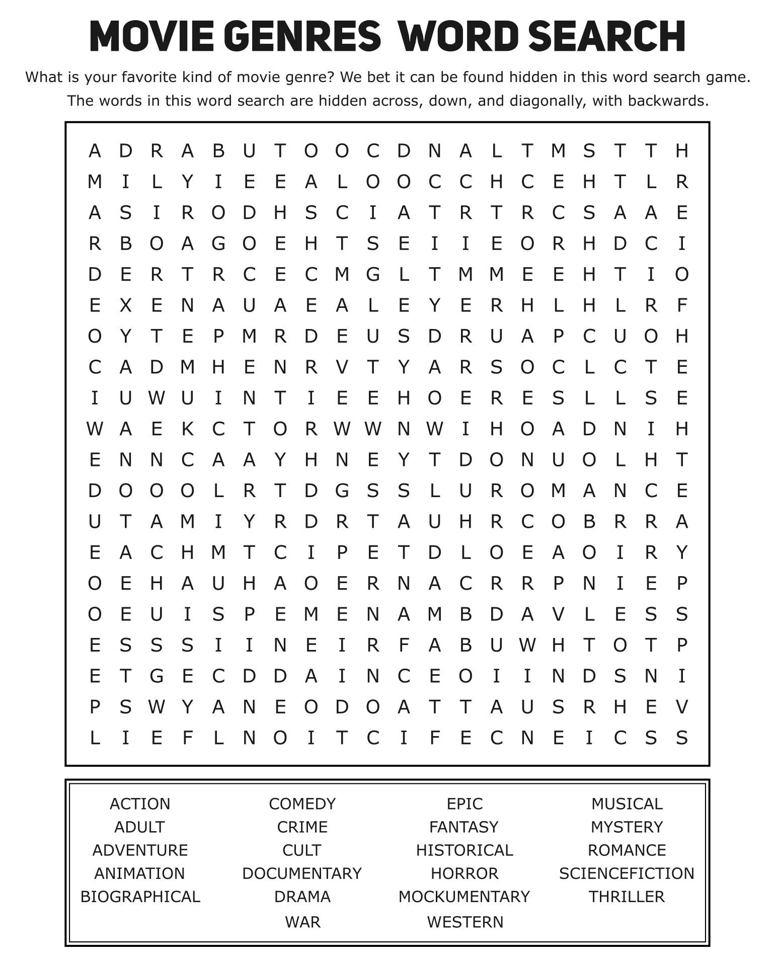 Printable Word Searches Puzzles for Adults