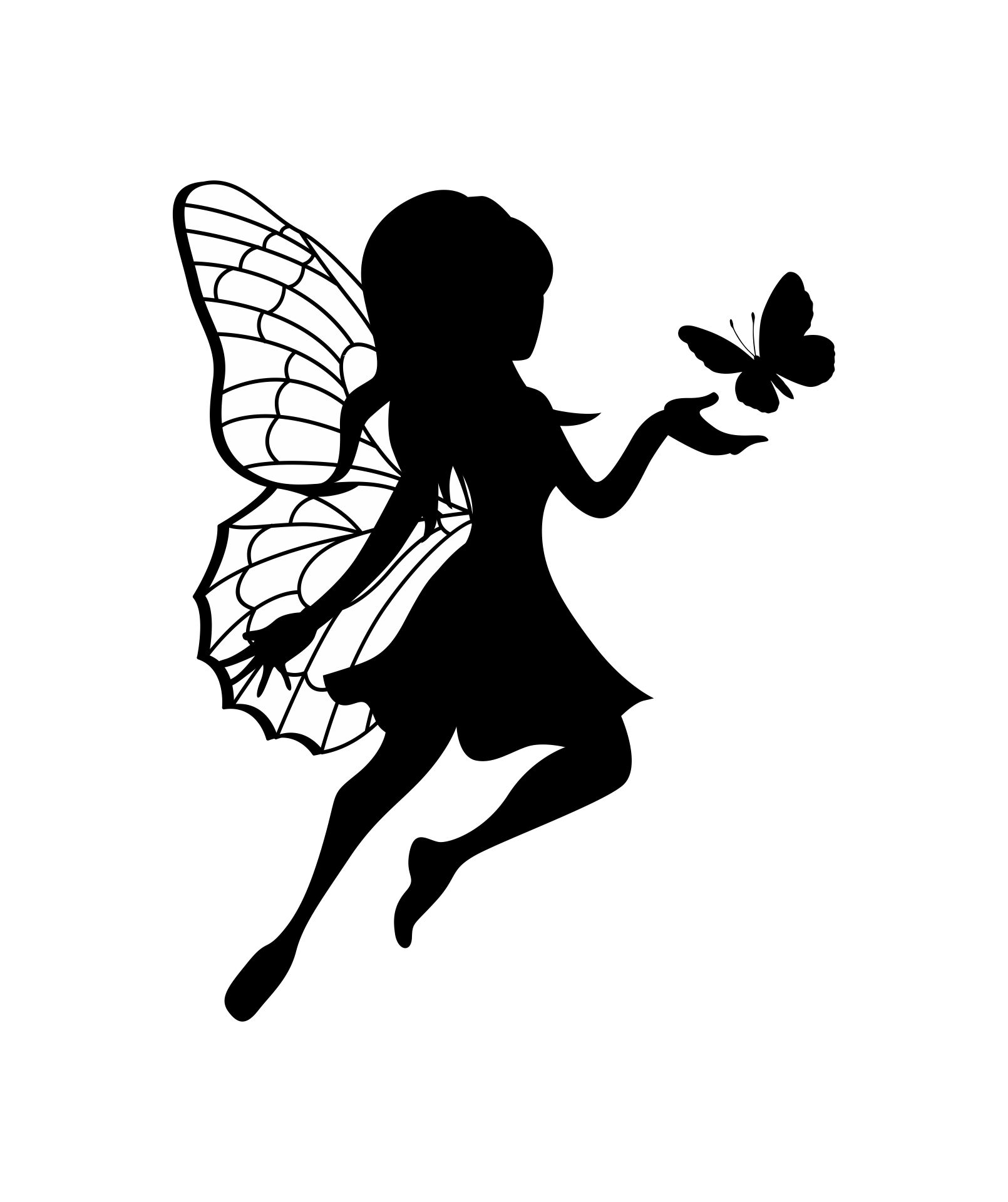 Butterfly Fairy Clip Art Black and White
