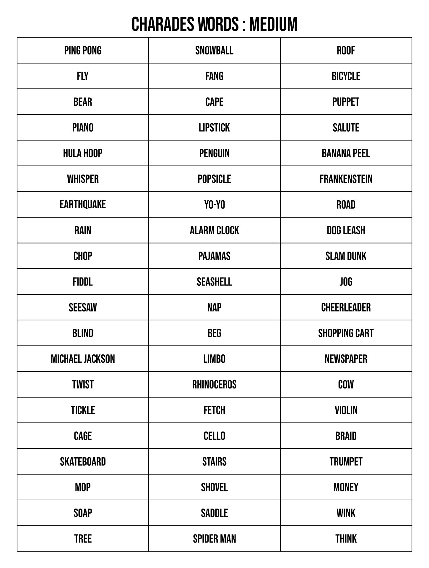 10 Best Printable Charades Words Printablee Com