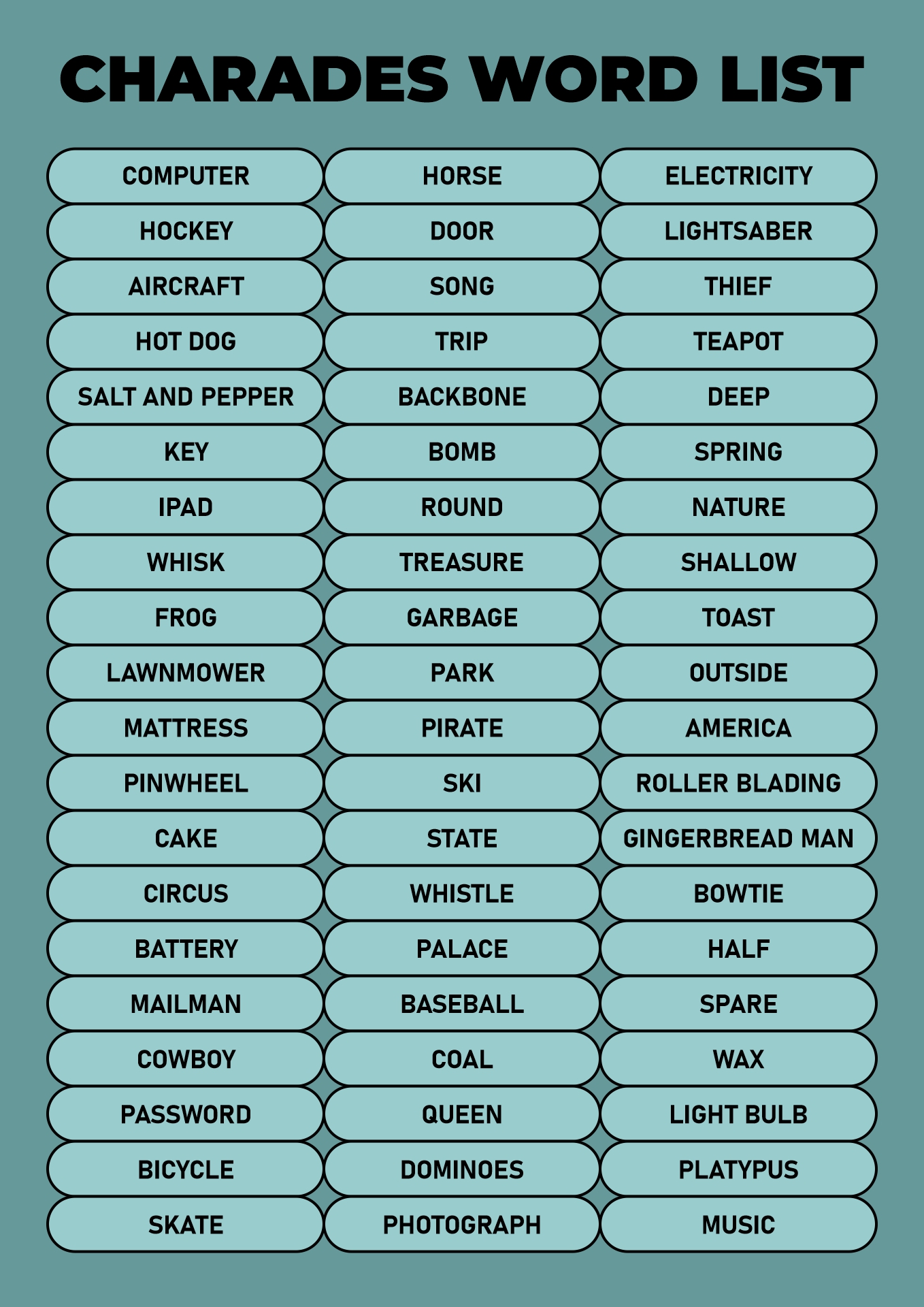 Charades Words 10 Free PDF Printables Printablee
