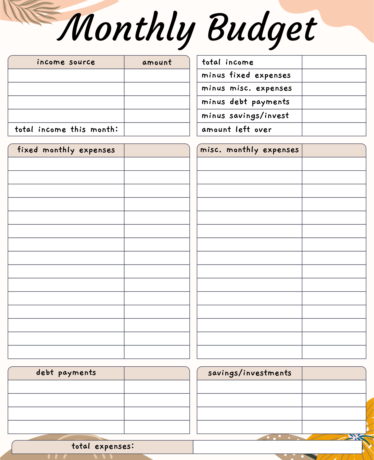 Dave Ramsey Monthly Budget Worksheet Printable