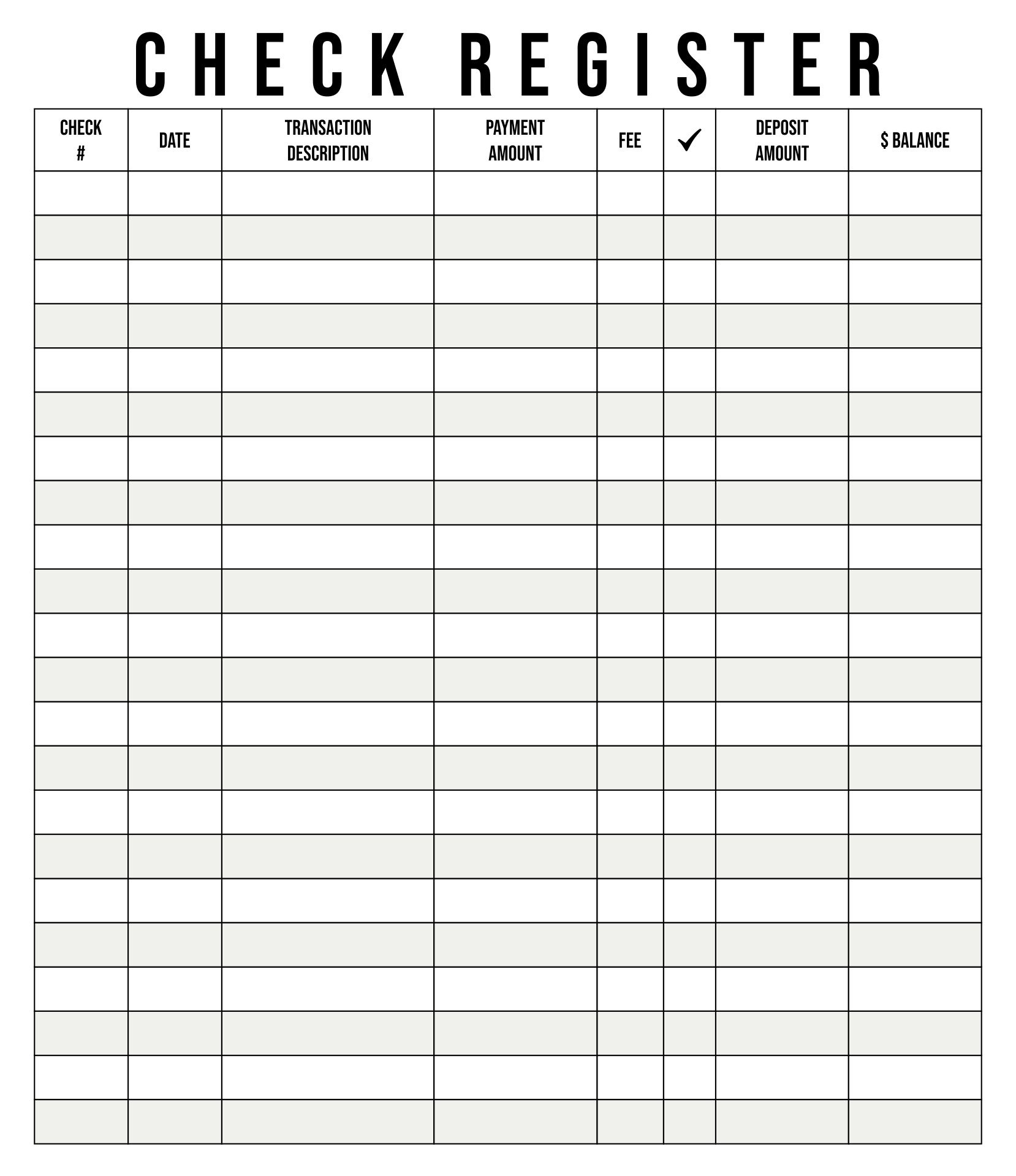 Printable Blank Check Register Template