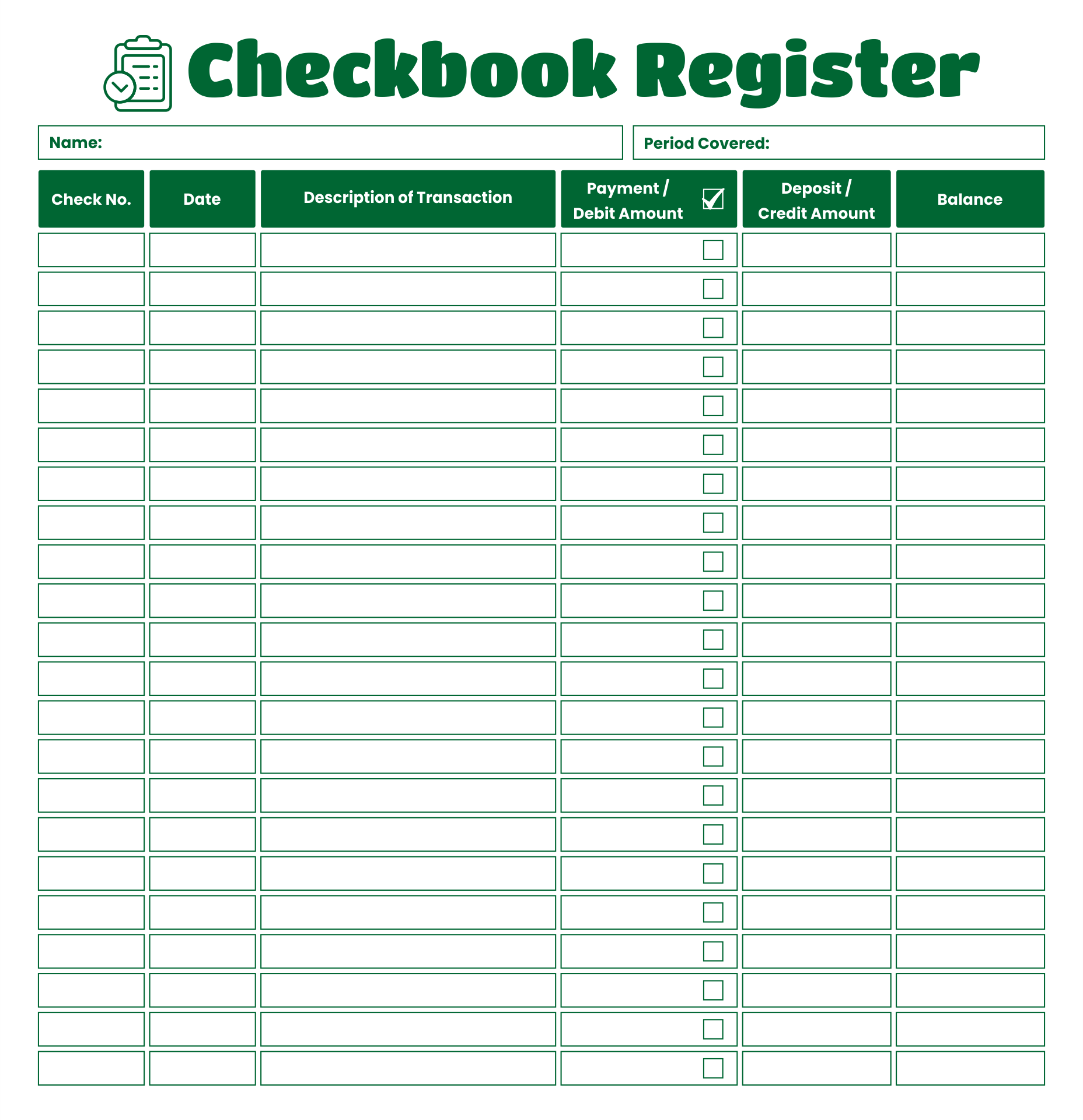 Large Print Check Register Printable - Printable World Holiday