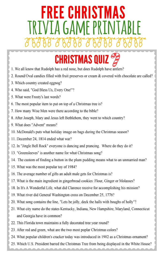  Printable Christmas Trivia Games