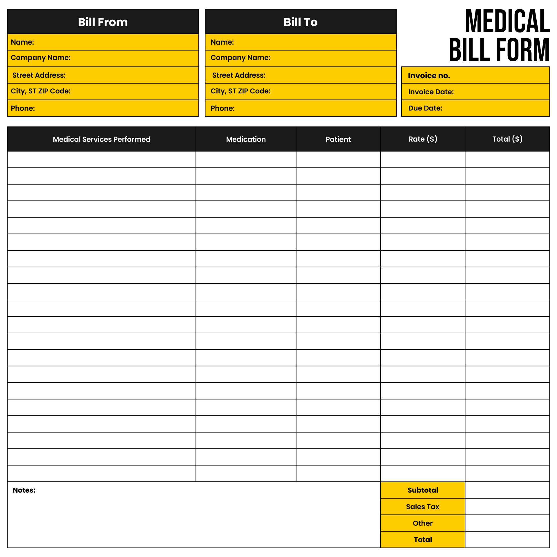 Printable Medical Billing Forms