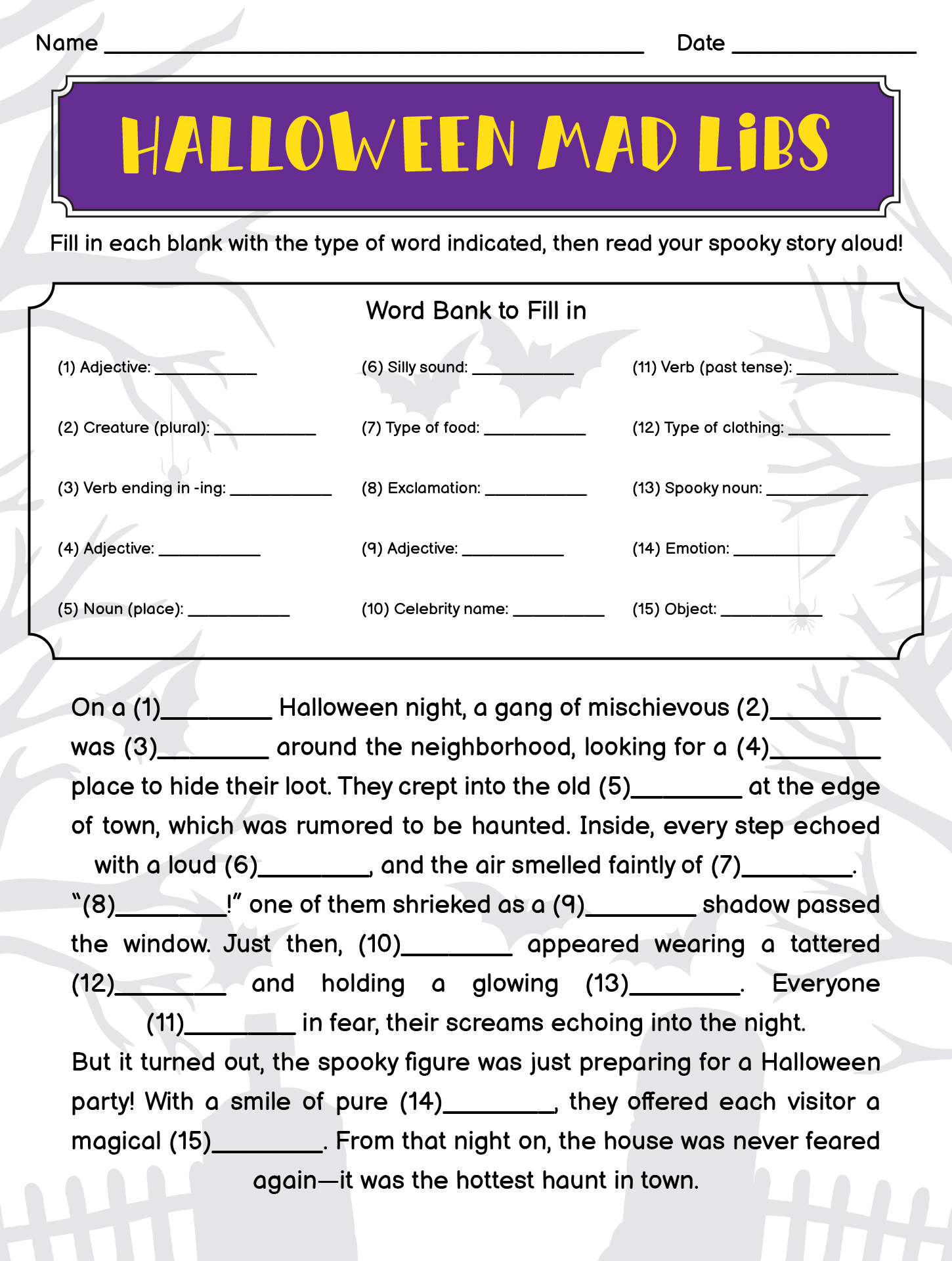 Halloween Printable Mad Libs Printable World Holiday