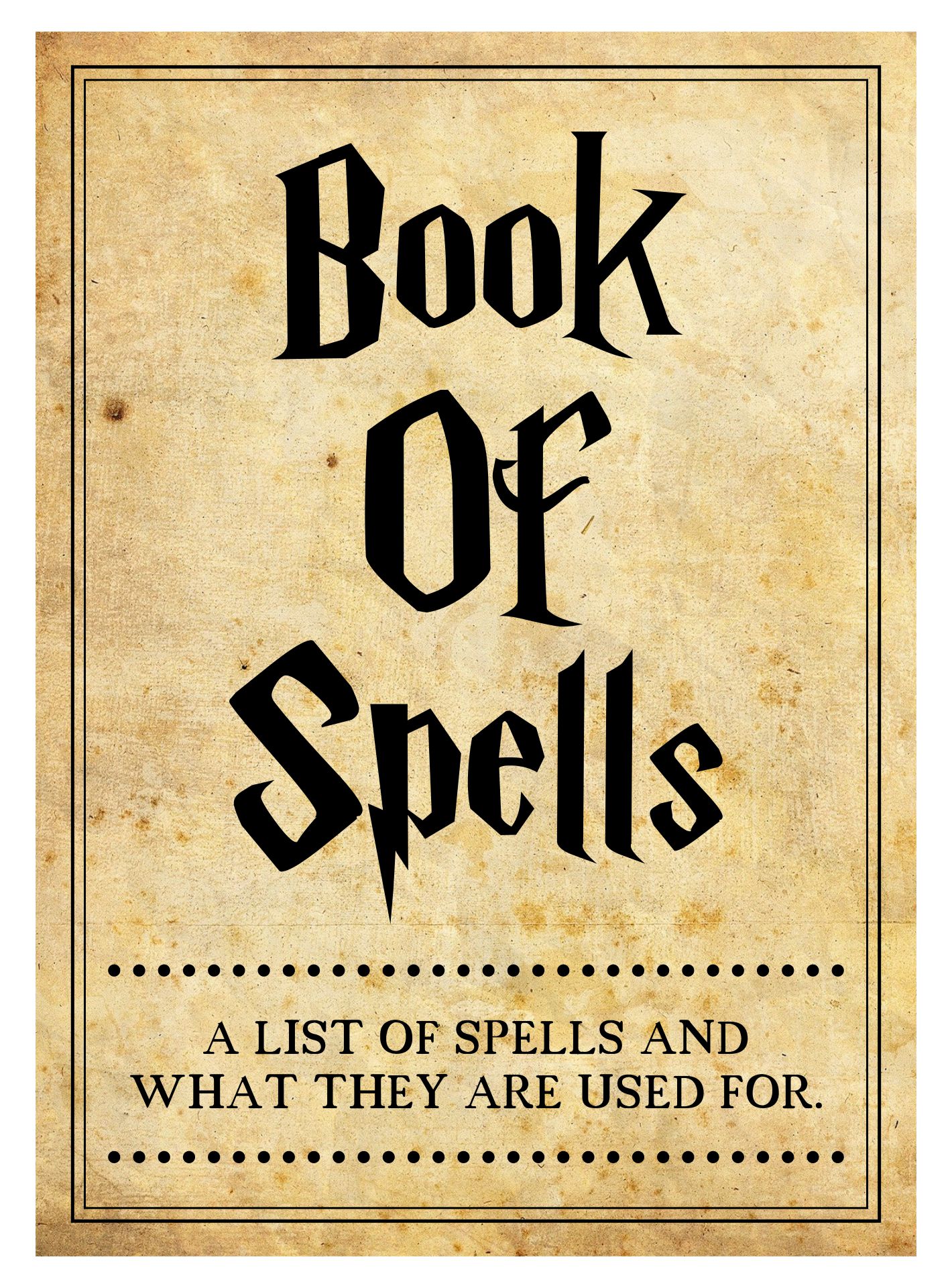 Spell Book Cards Printable