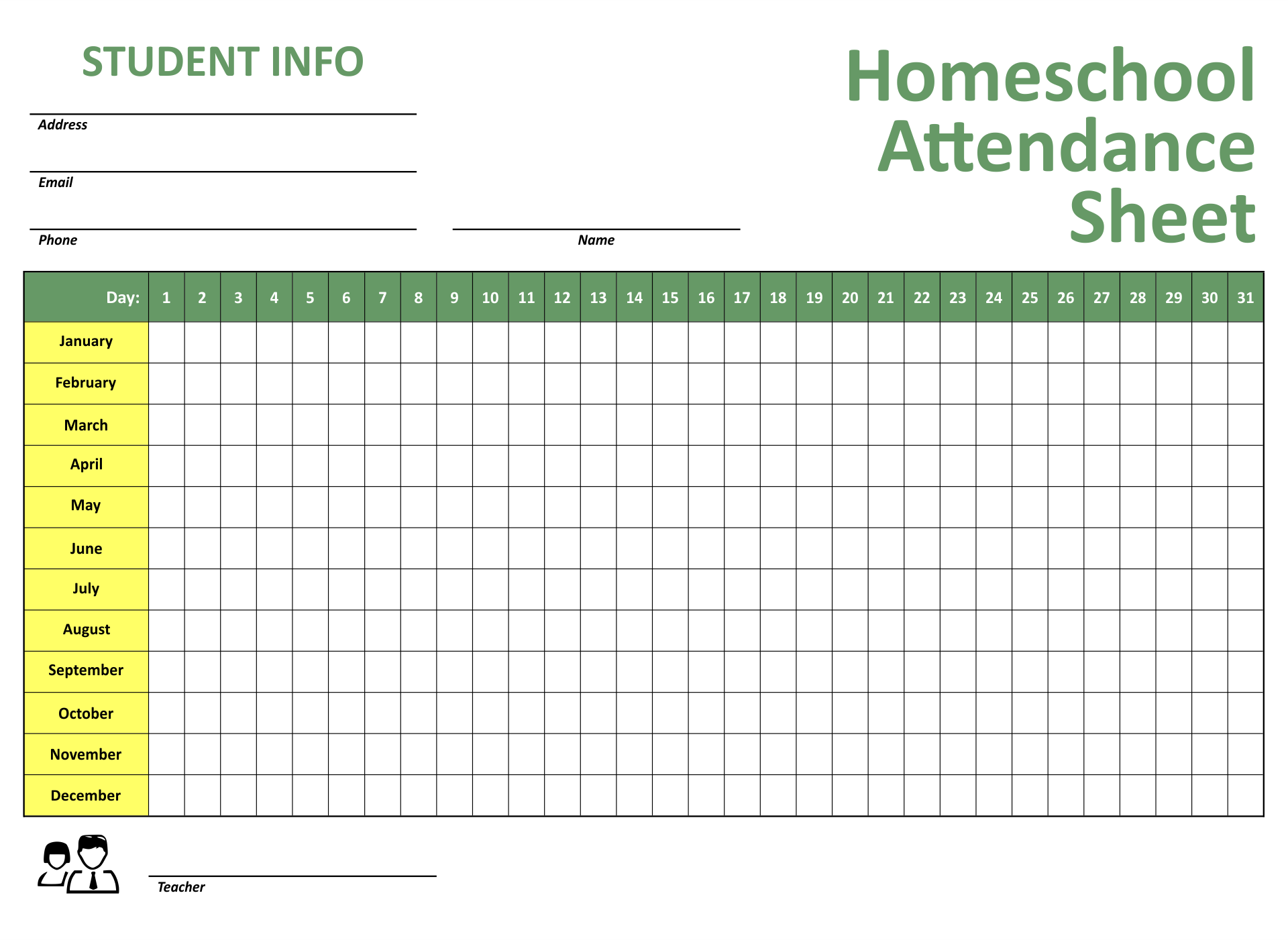 Homeschool Attendance Record Sheet