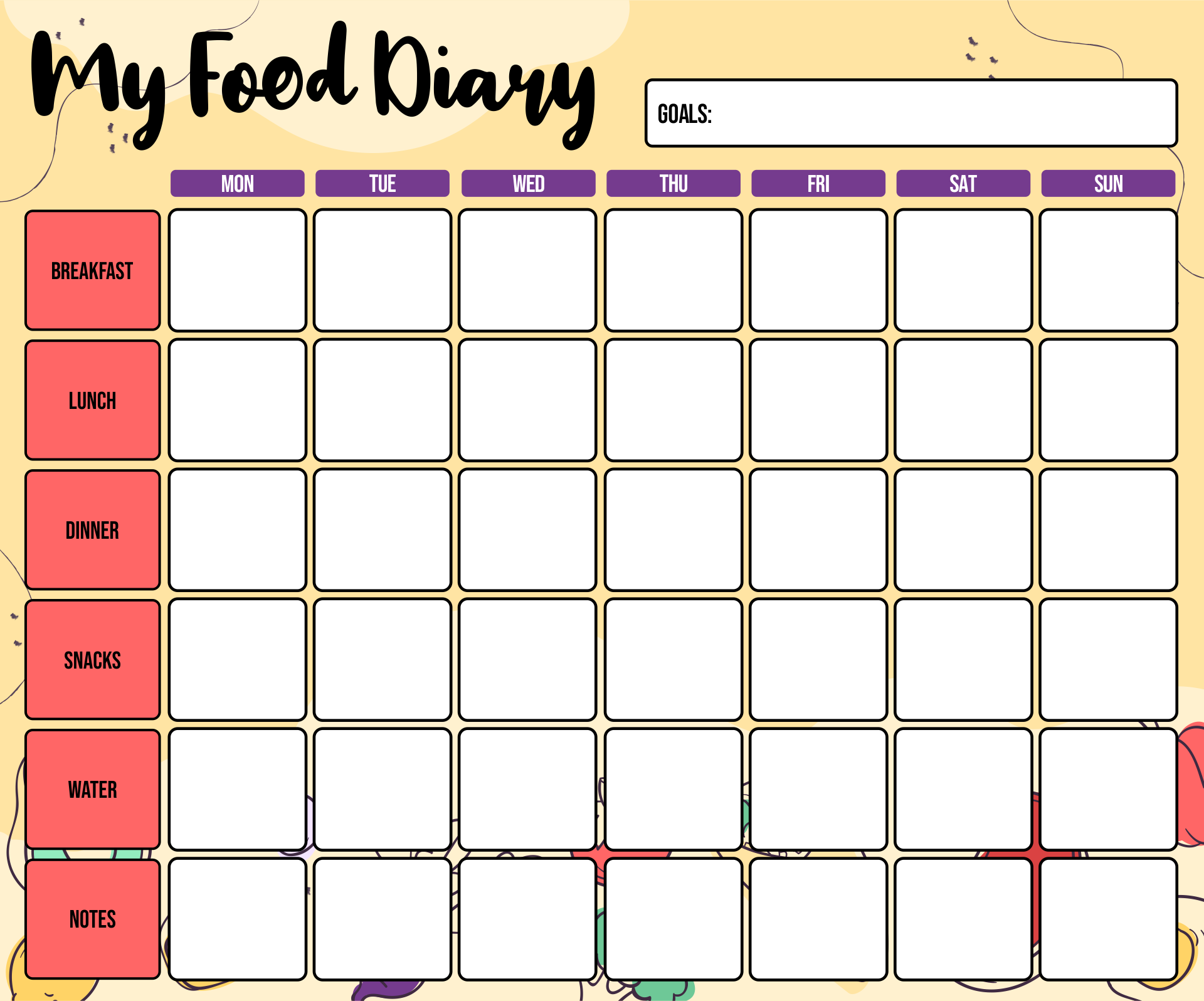 Journal Food Diary Template Printable