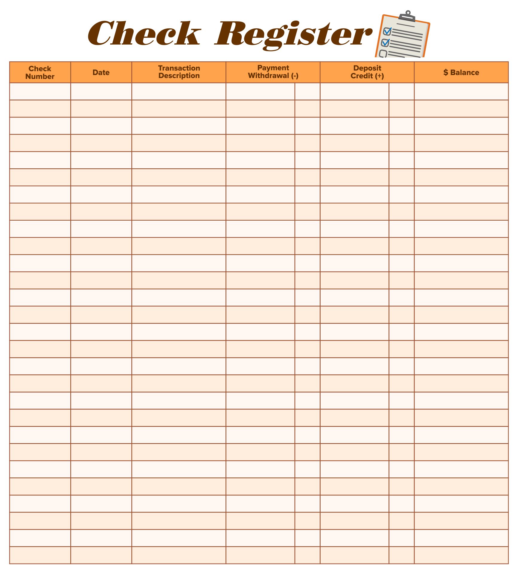  Large Printable Check Register