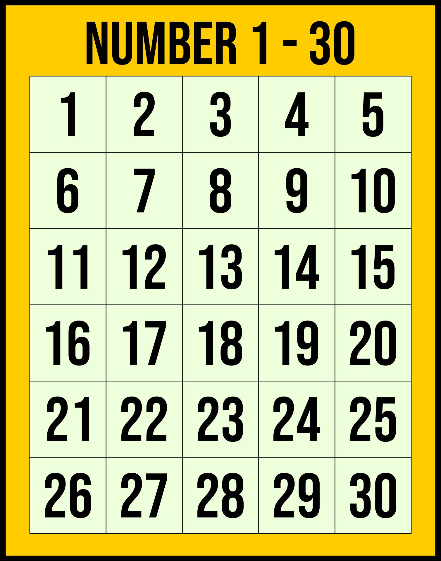 Number Chart 1 30 Free Printable