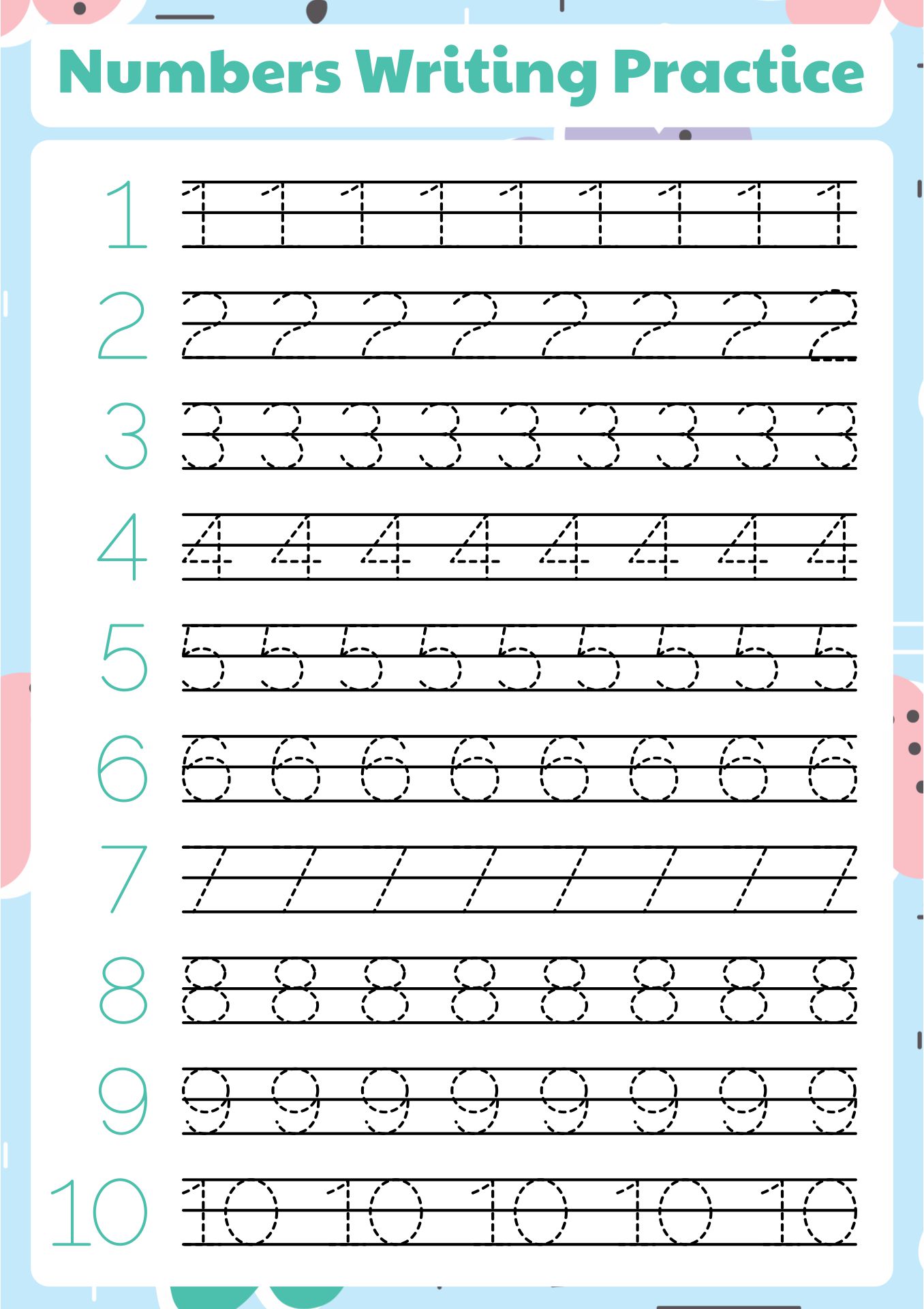 Writing Numbers 1 10 Worksheets Free