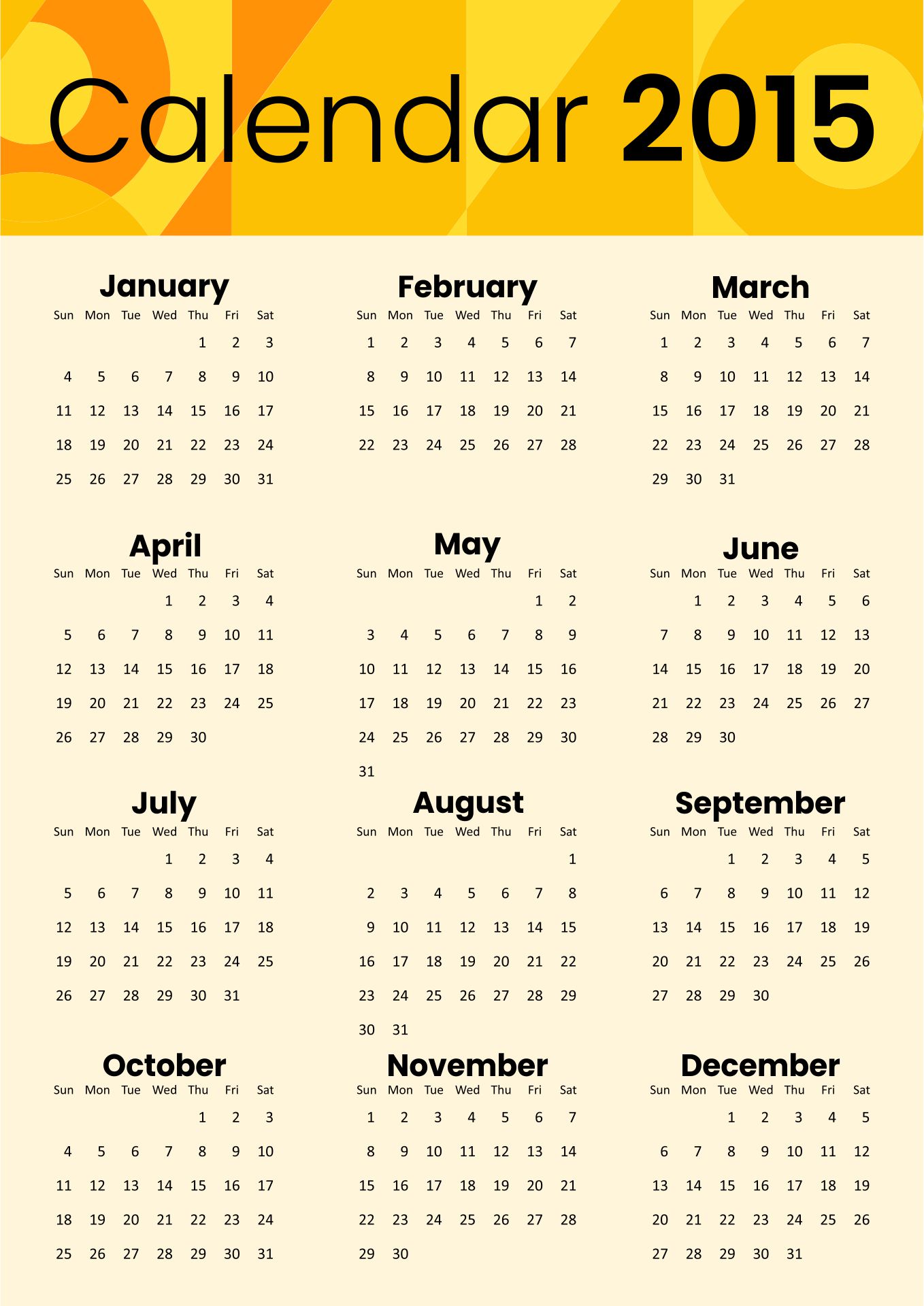 Printable 2015 Monthly Calendar Template Portrait