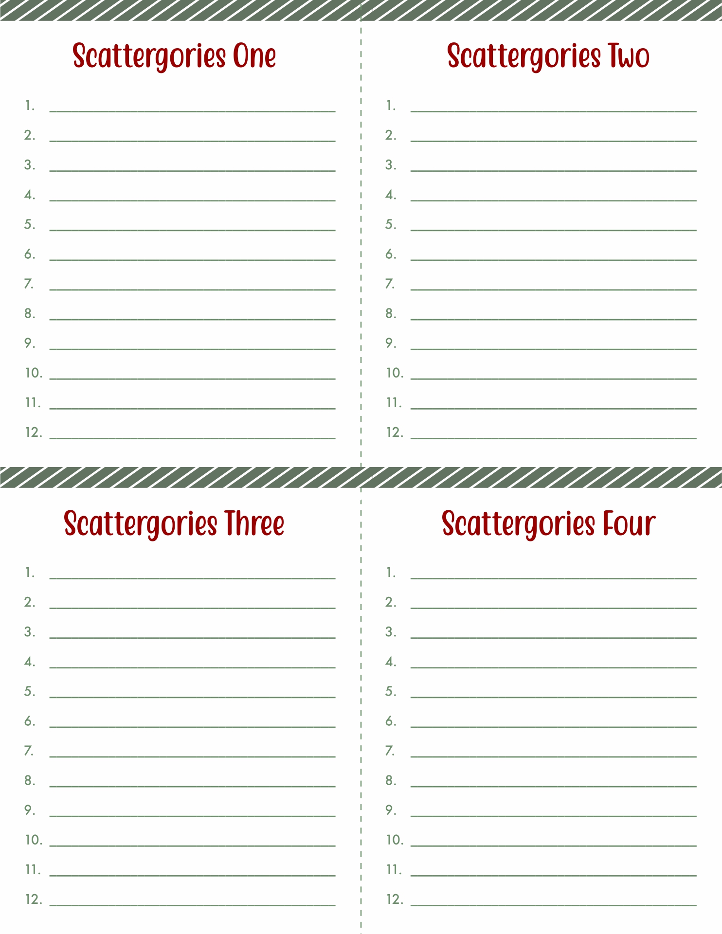 Printable Answer Sheets Scattergories Game