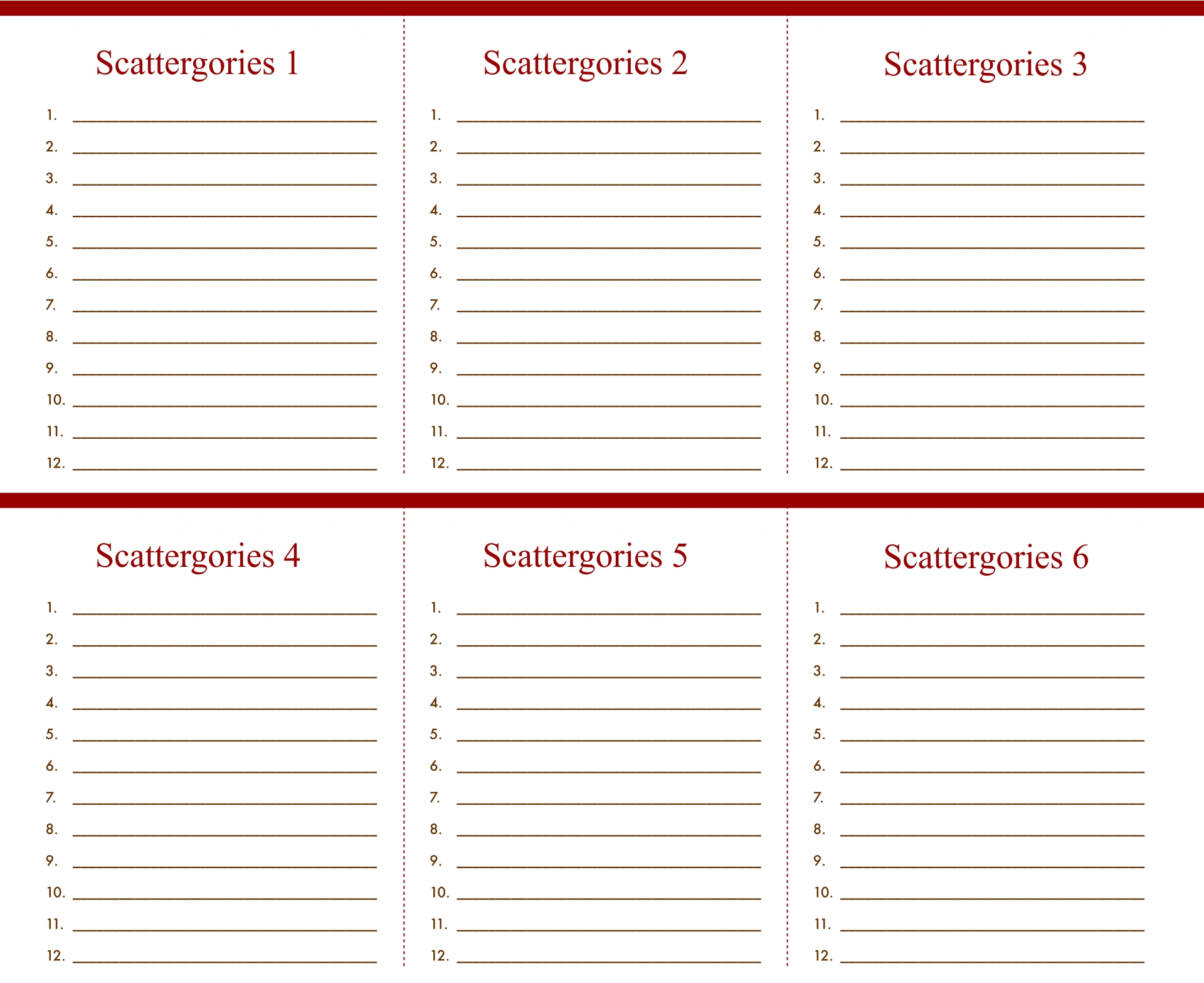Printable Answer Sheets Scattergories Lists