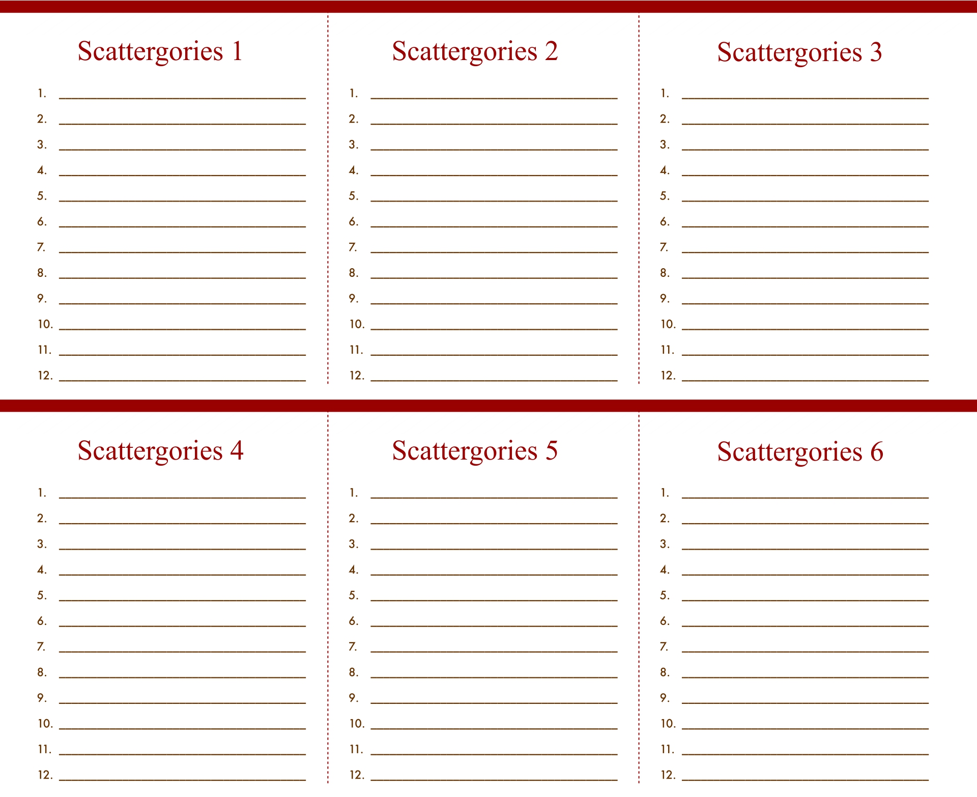 7 Best Printable Scattergories Answer Sheets Printablee Com