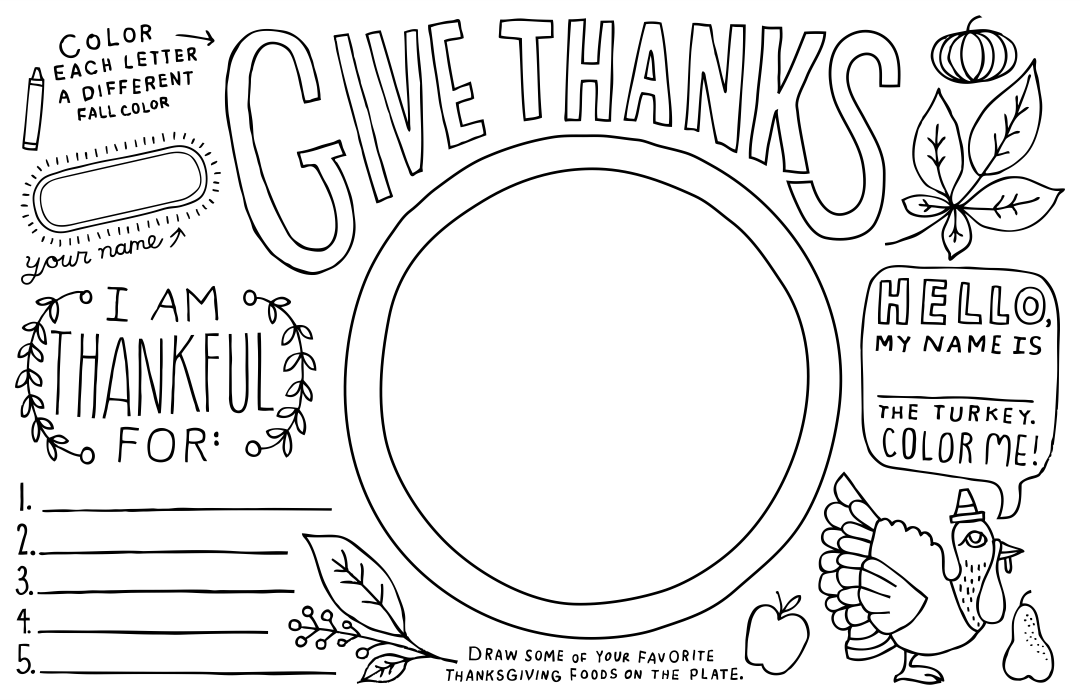 Thanksgiving Placemats Coloring Pages