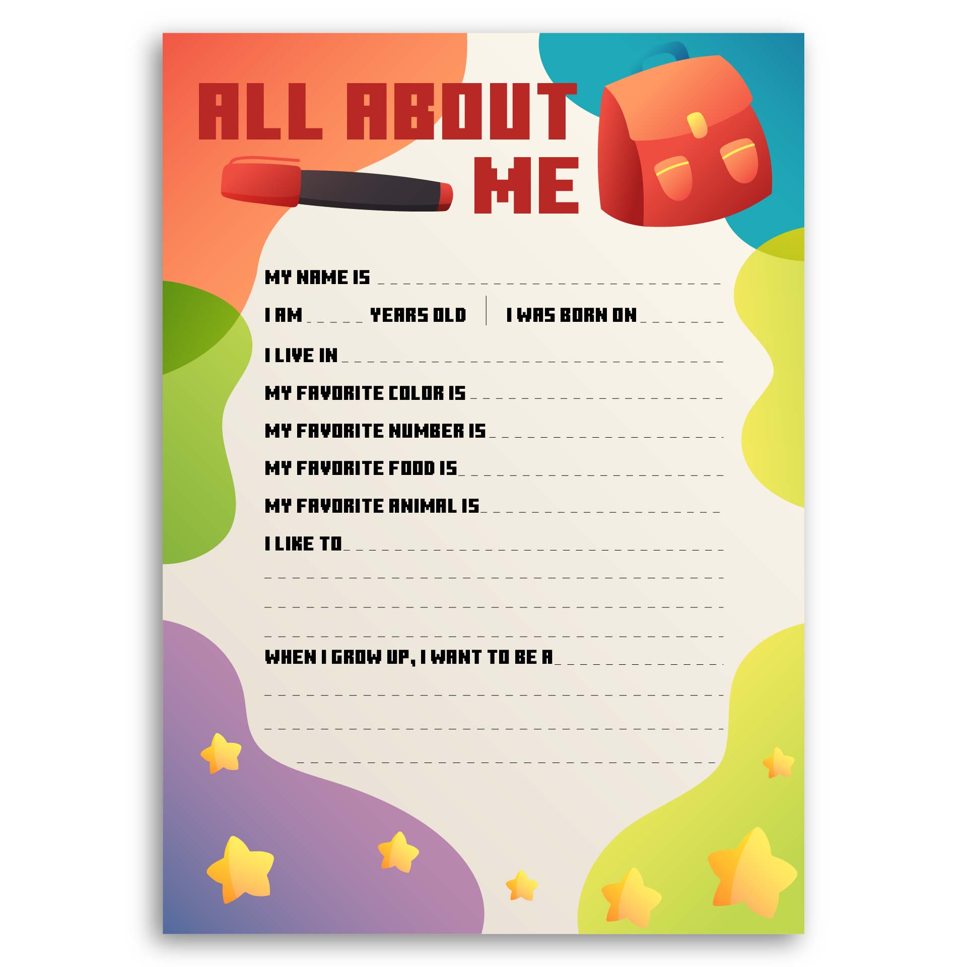 All About Me Worksheets Printables