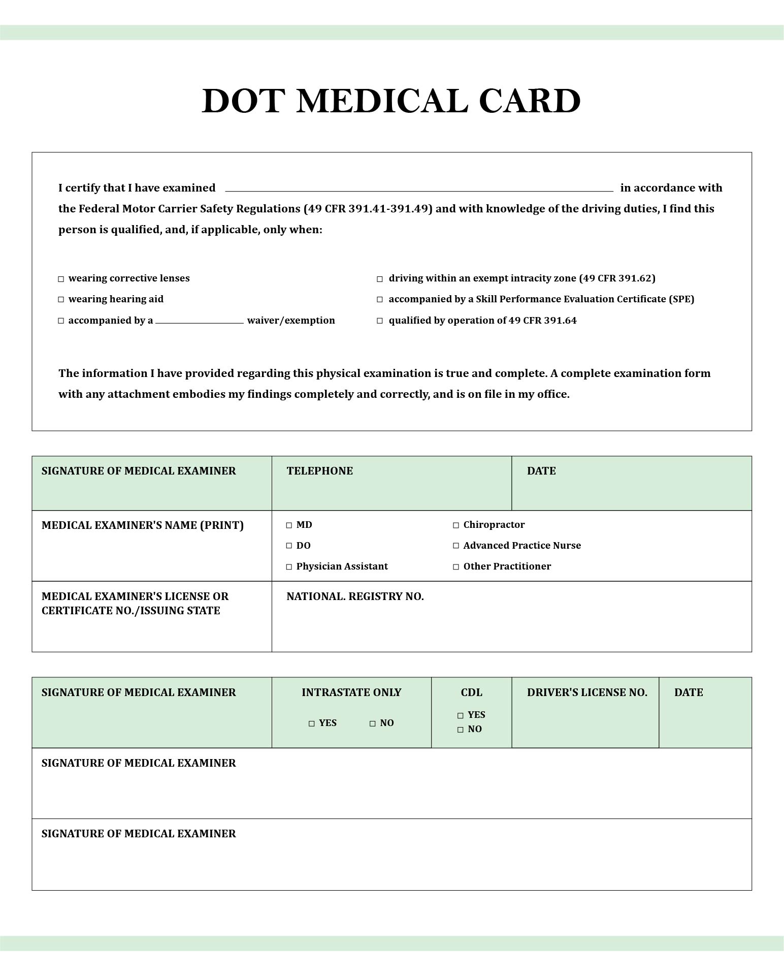 Dot Medical Card Sample