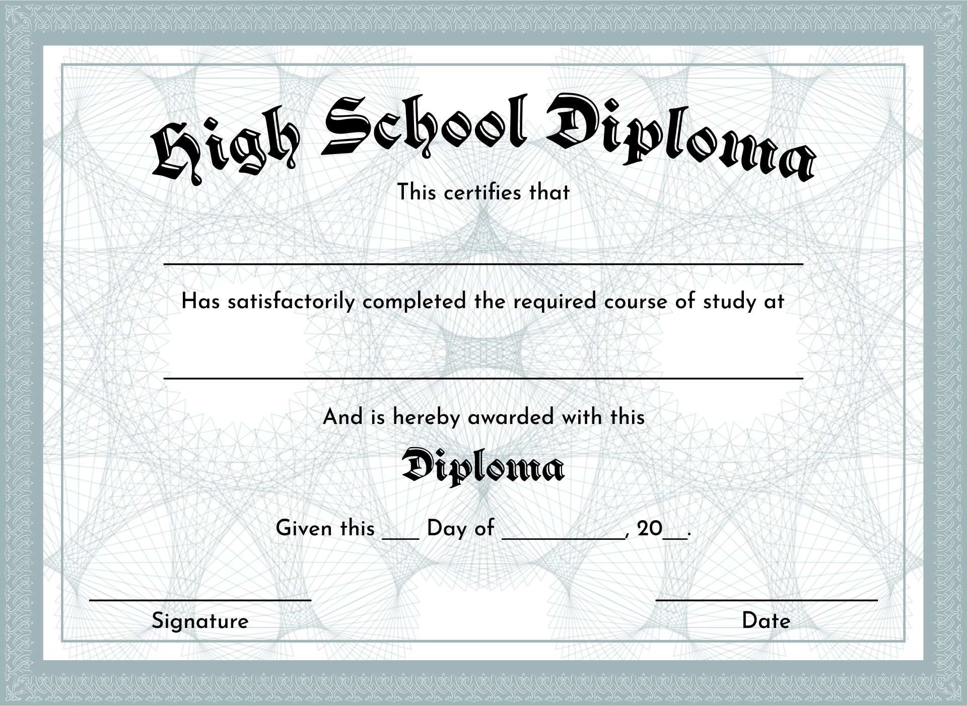 Fake High School Diploma Template