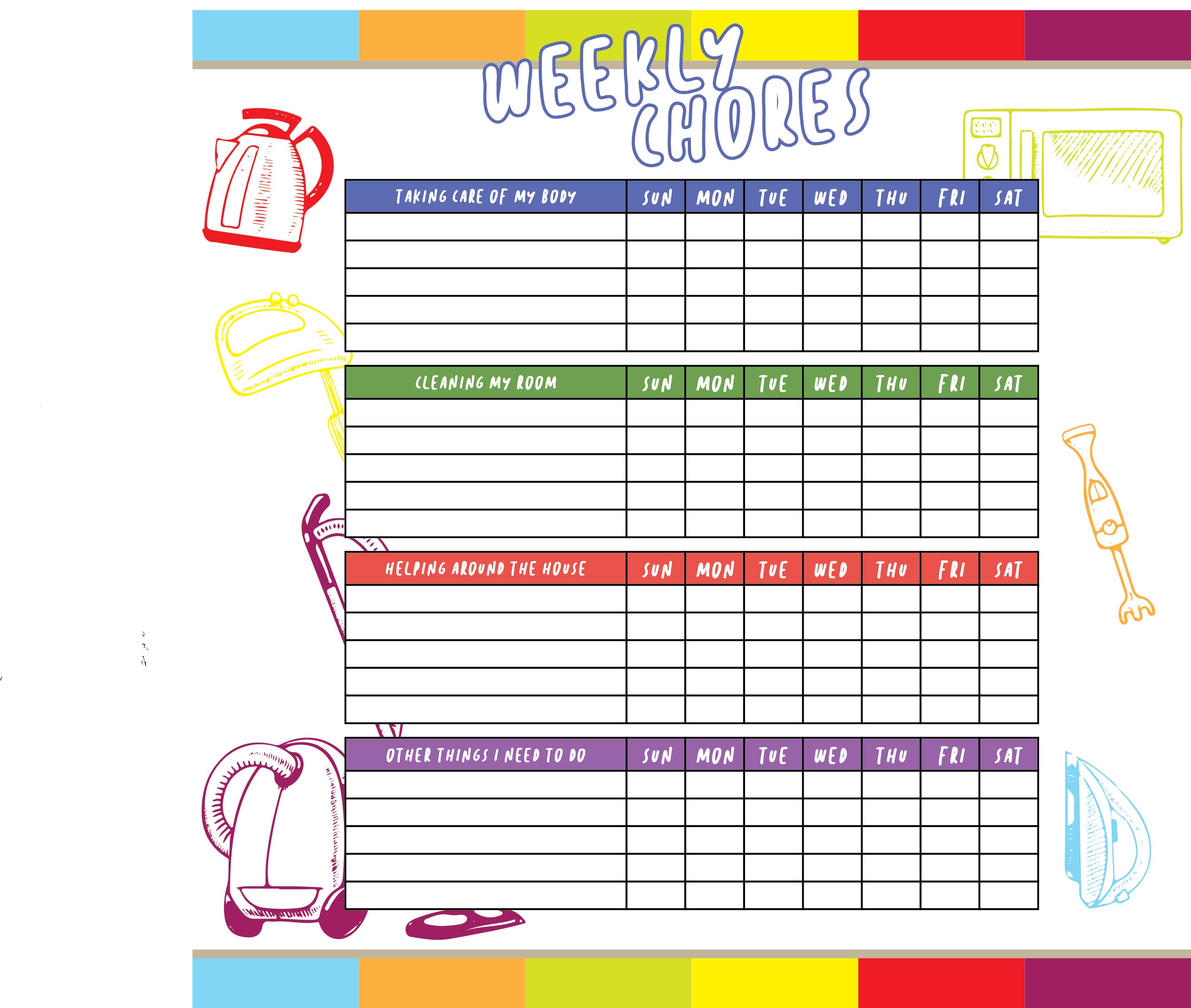 Printable Weekly Chore Charts Template
