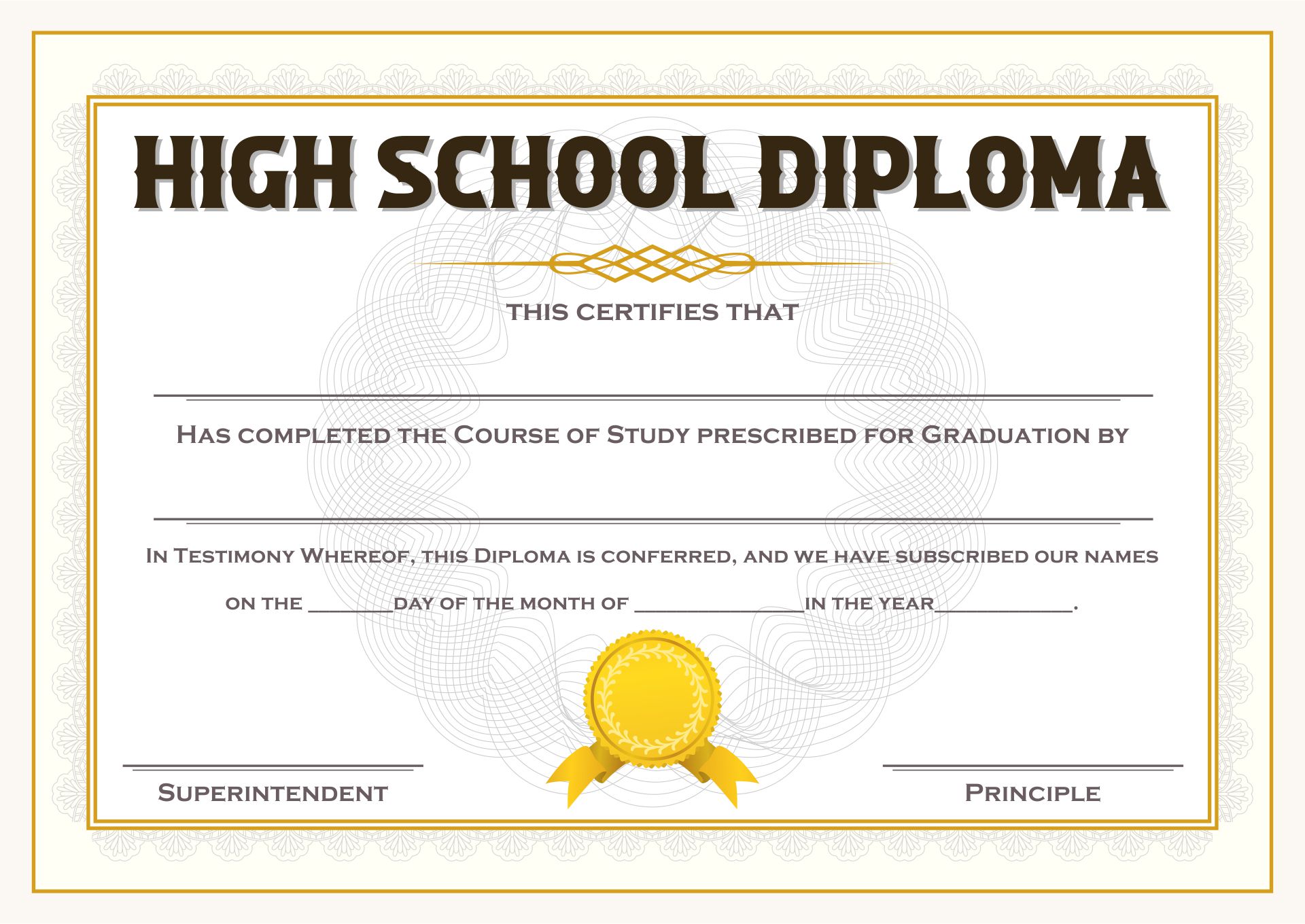 Printable High School Diploma Templates