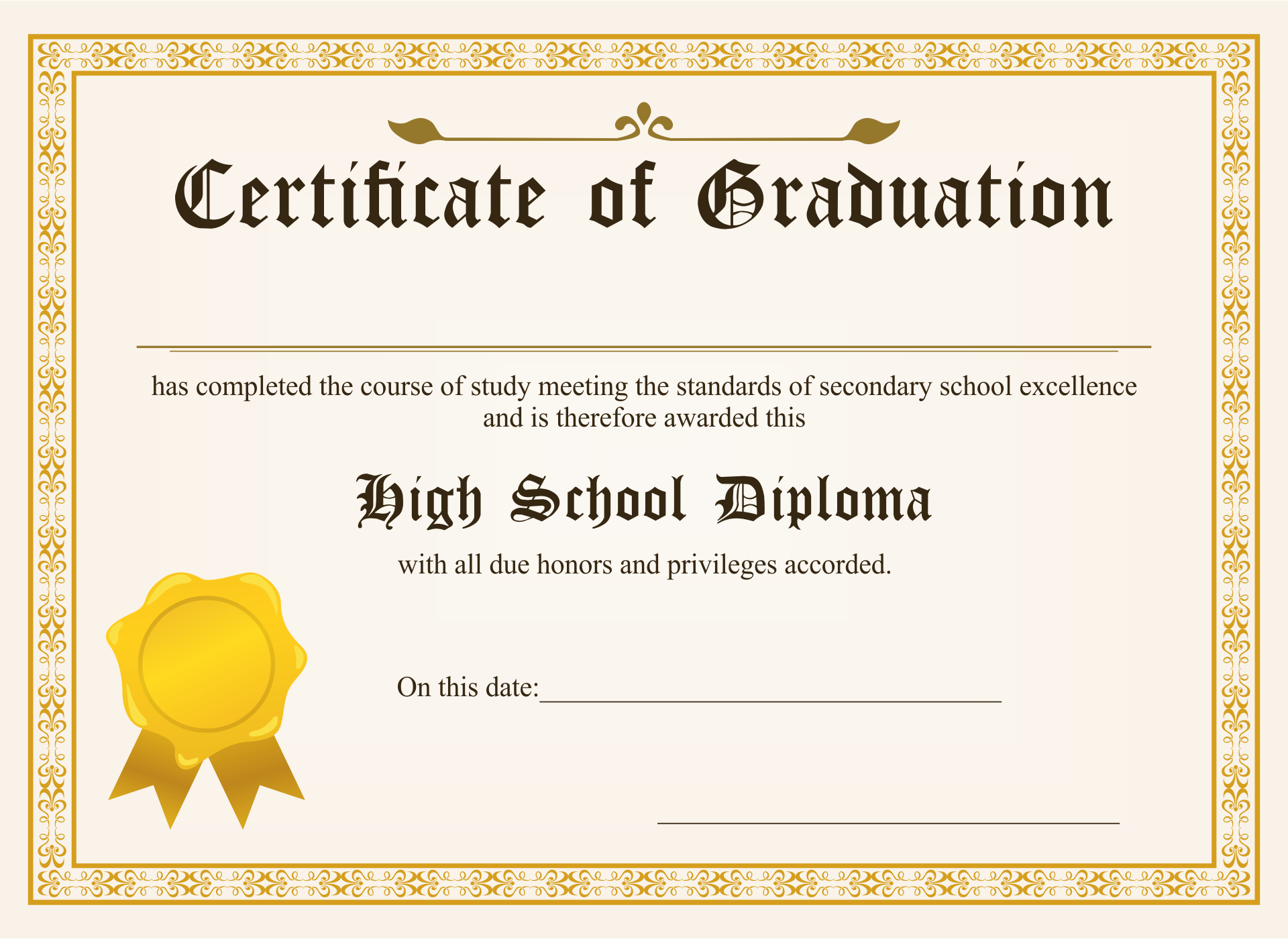 Printable High School Diploma