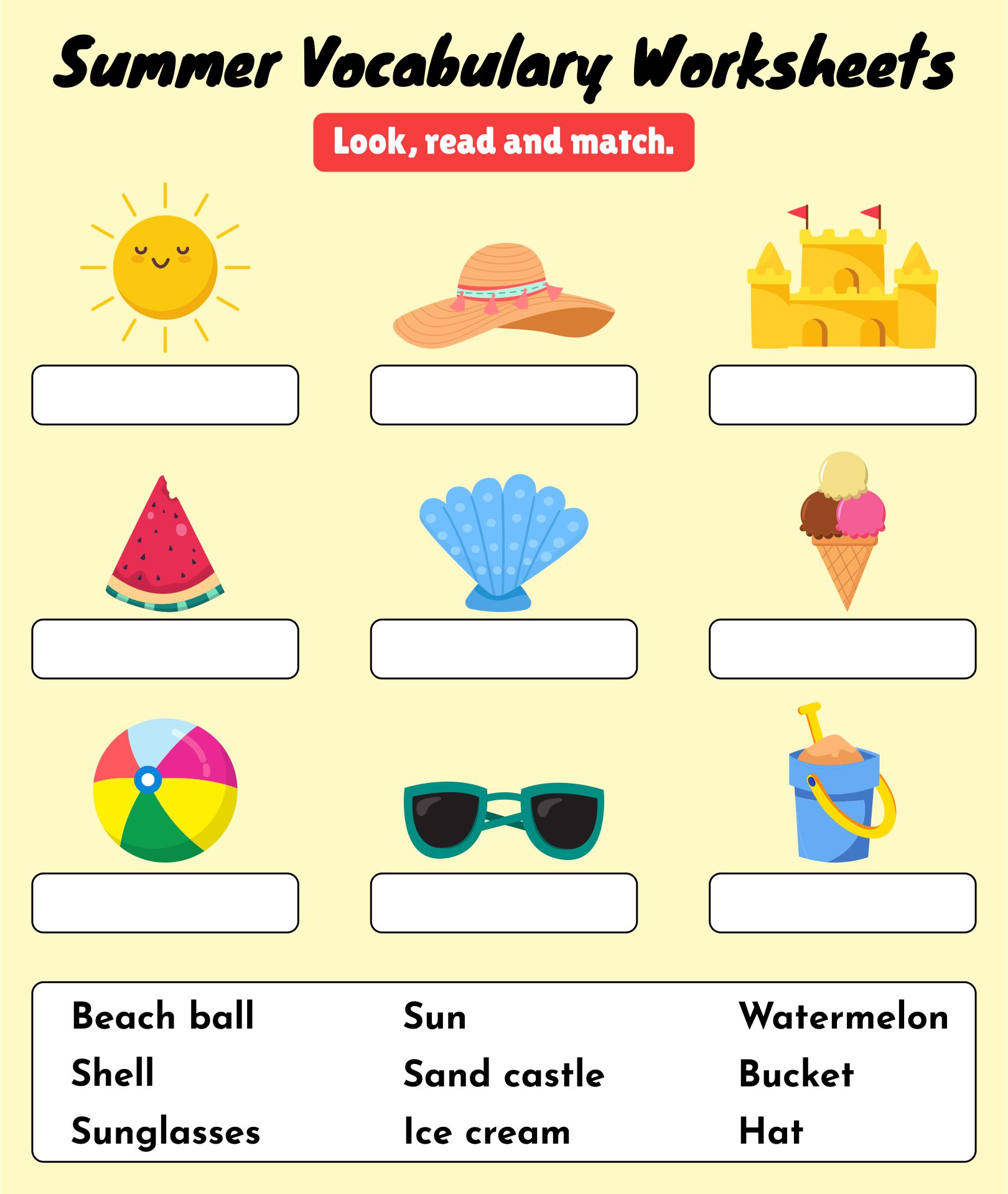 Summer Vocabulary Worksheets Printables