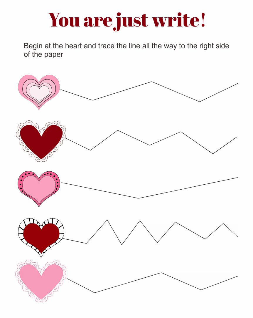 Valentine Preschool Line Tracing Worksheets
