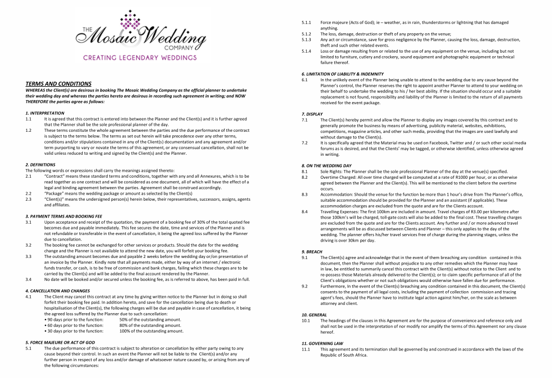 7 Best Printable Wedding Planner Contract Agreement