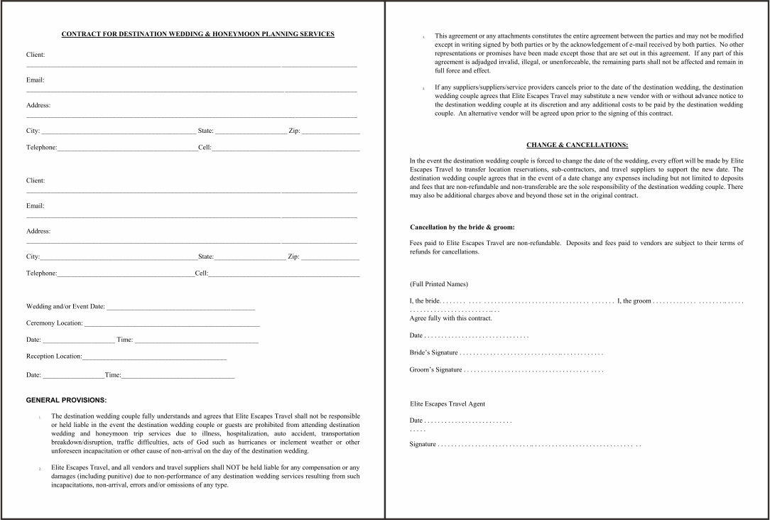 Printable Wedding Planner Contract Agreement