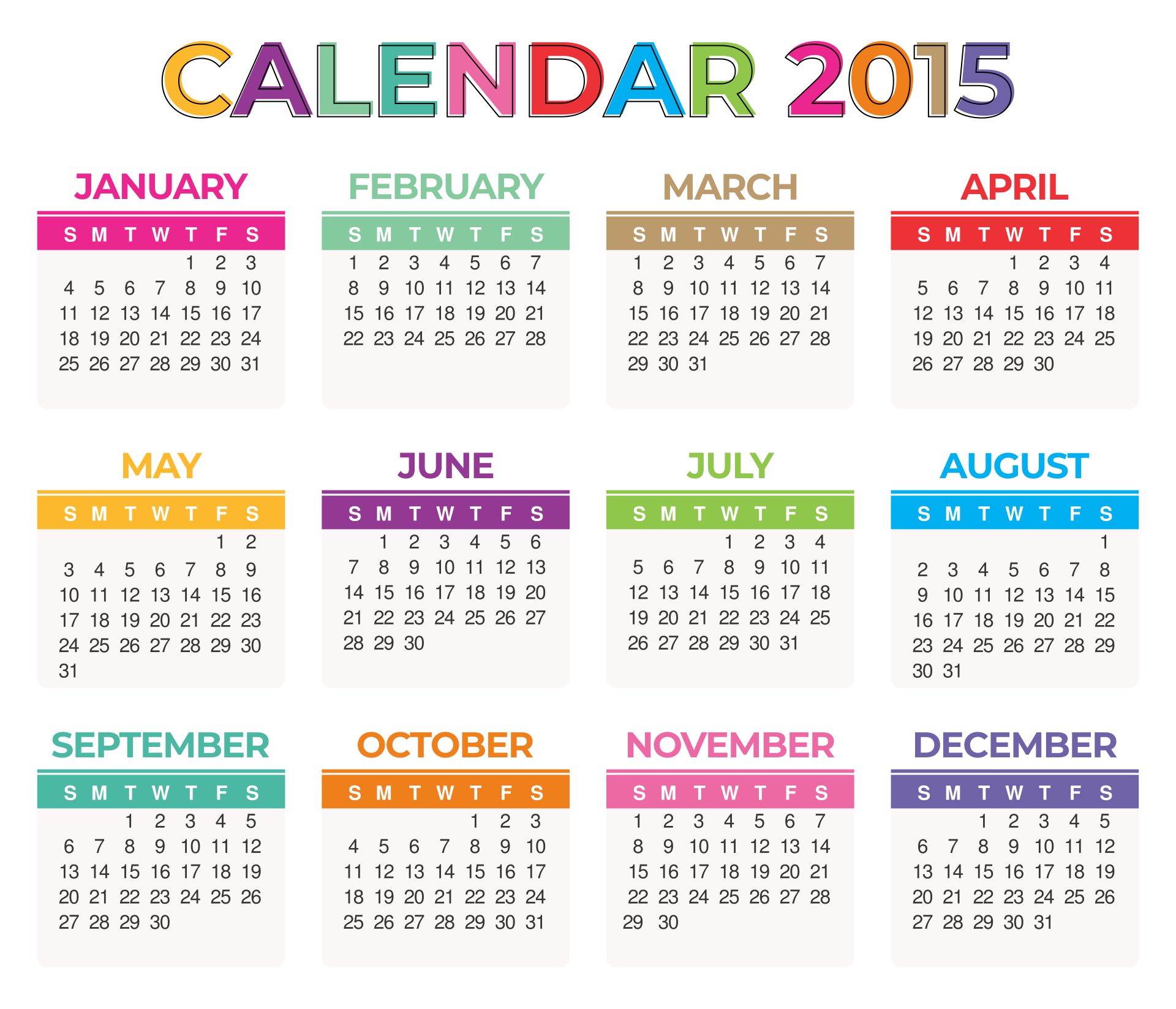 8 X 11 Printable Calendar 2015