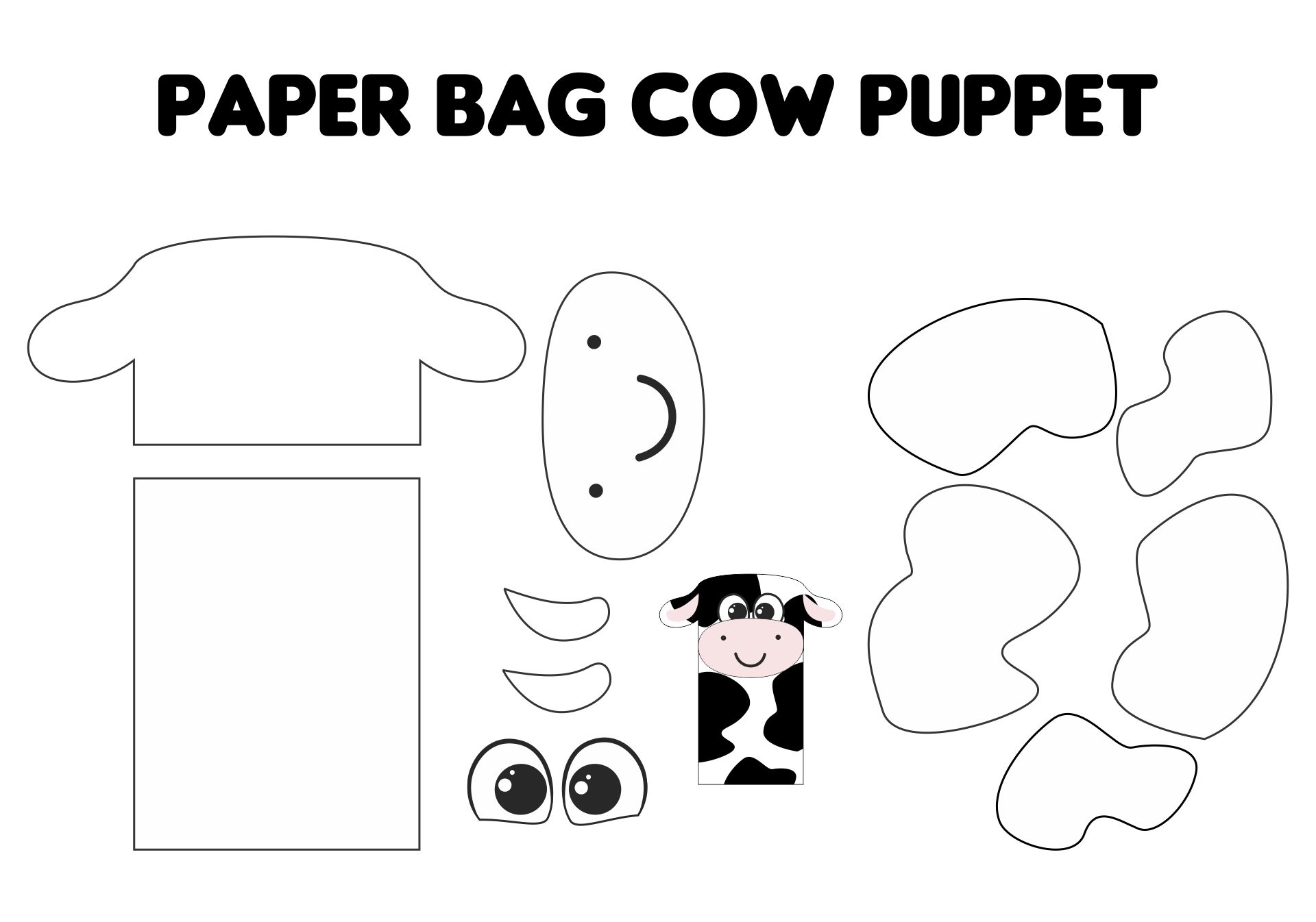 Cow Paper Bag Puppet for Theres A Cow in the Cabbage Patch