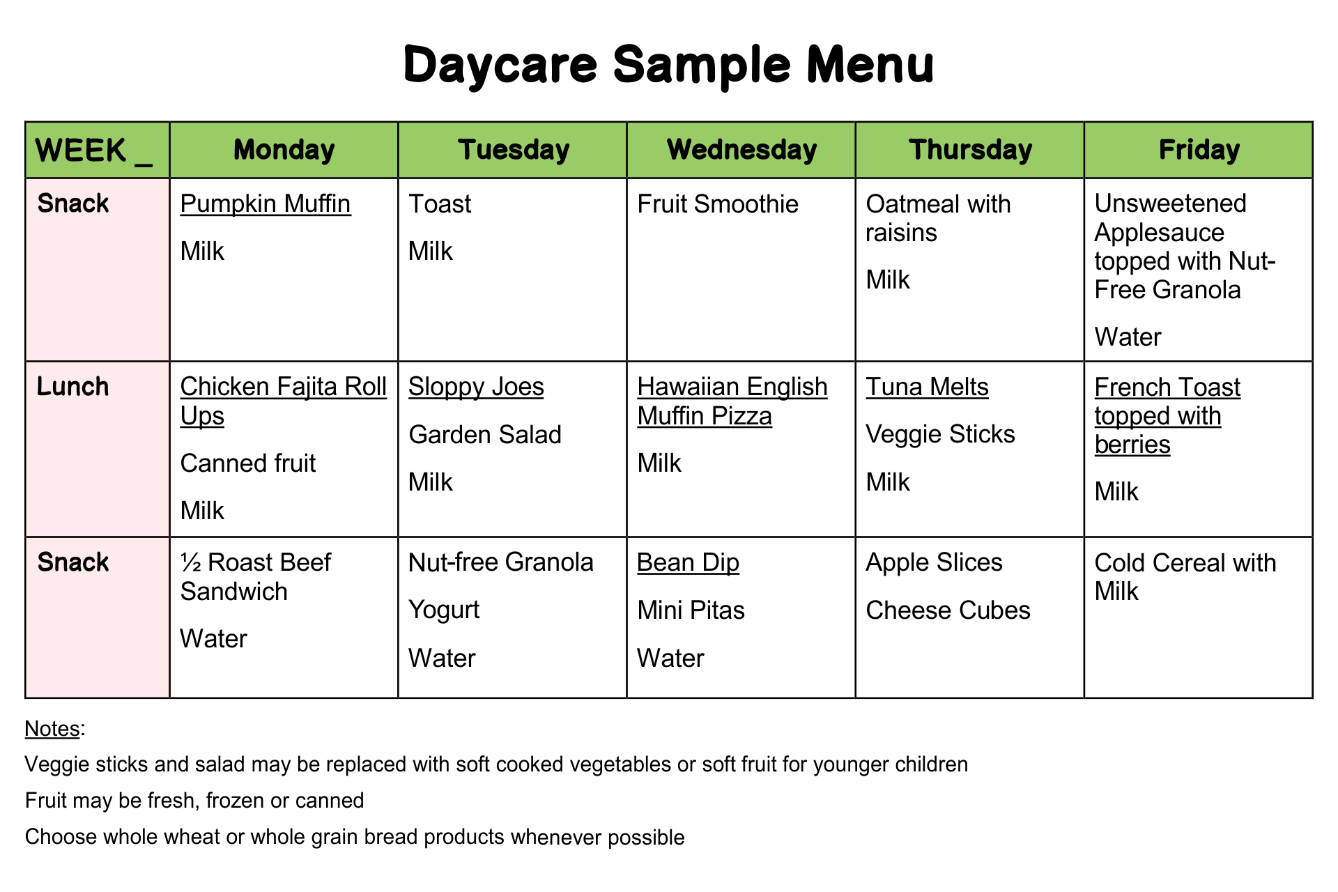 Sample Day Care Menu Food - 10 Free PDF Printables | Printablee