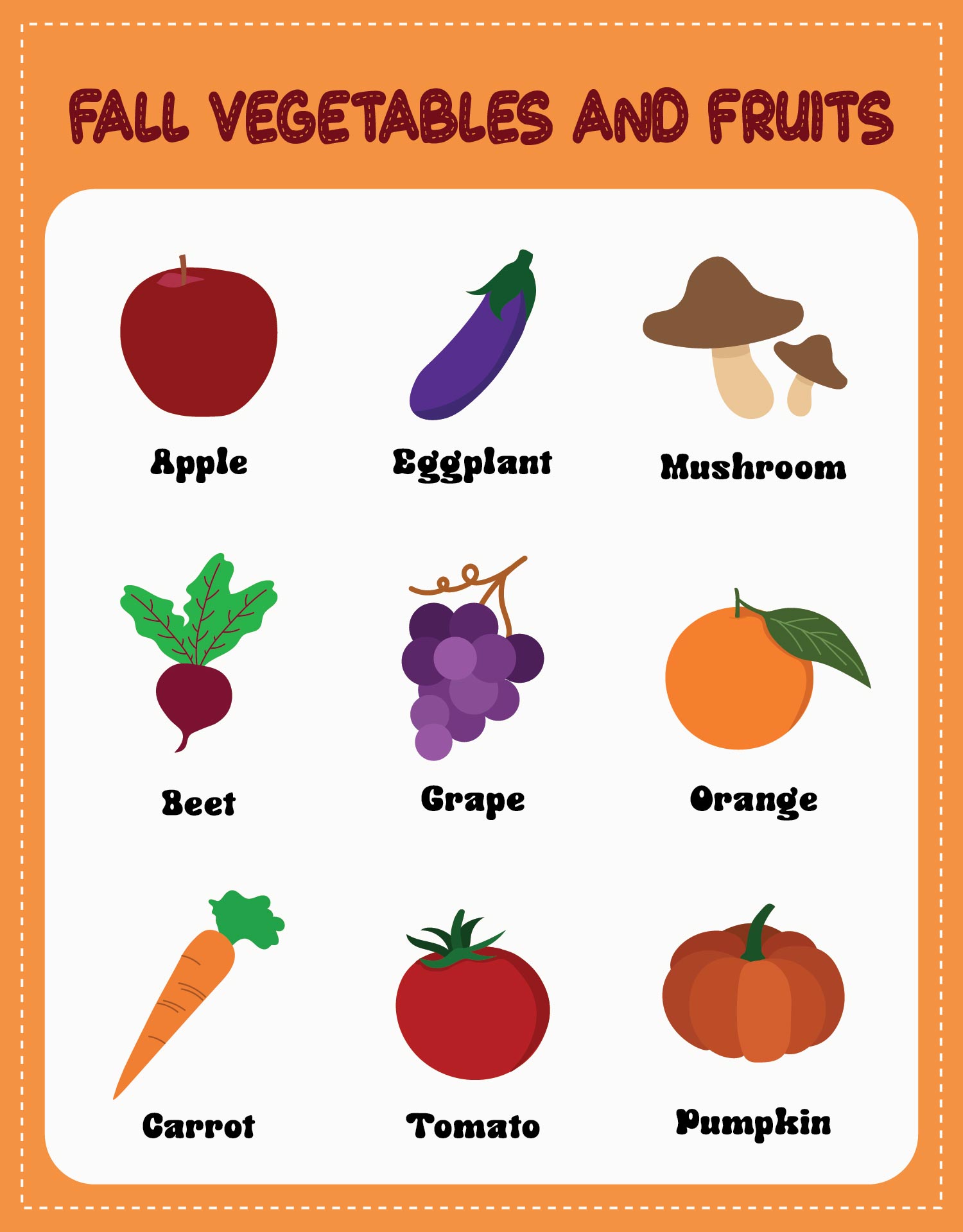 Fall Vegetable and Fruit Printables