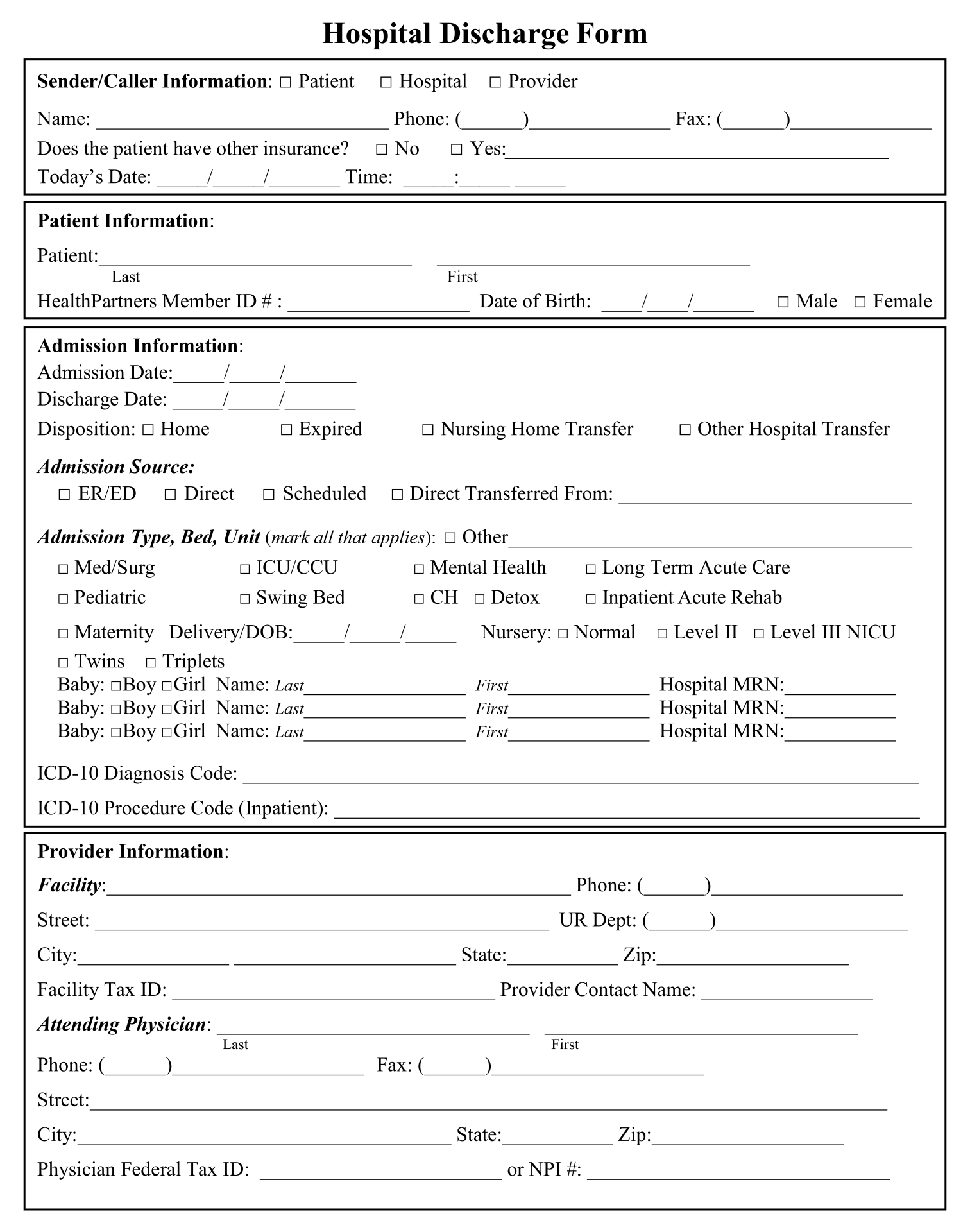 10 Best Free Printable Hospital Discharge Forms