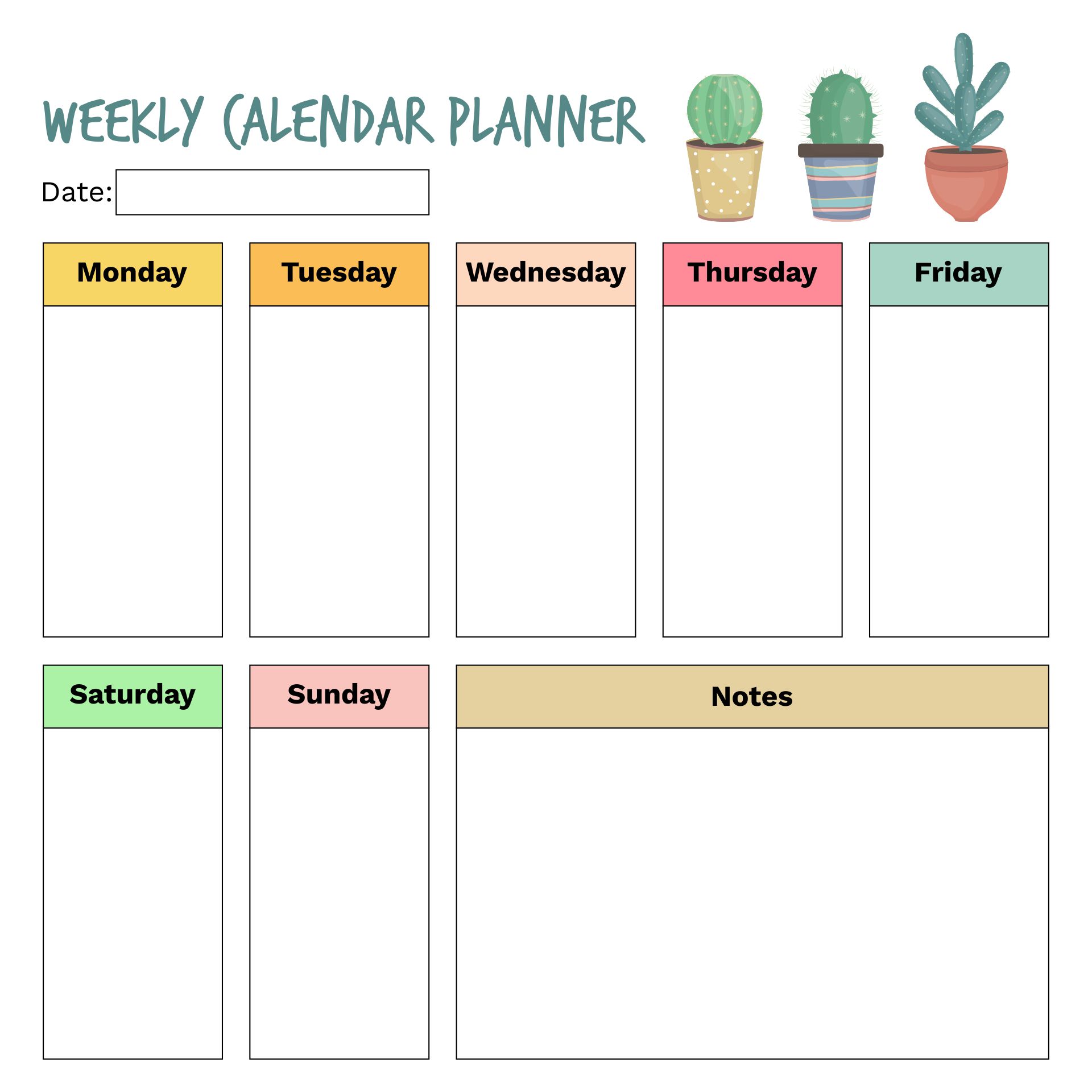 Printable Weekly Calendar Templates 2015